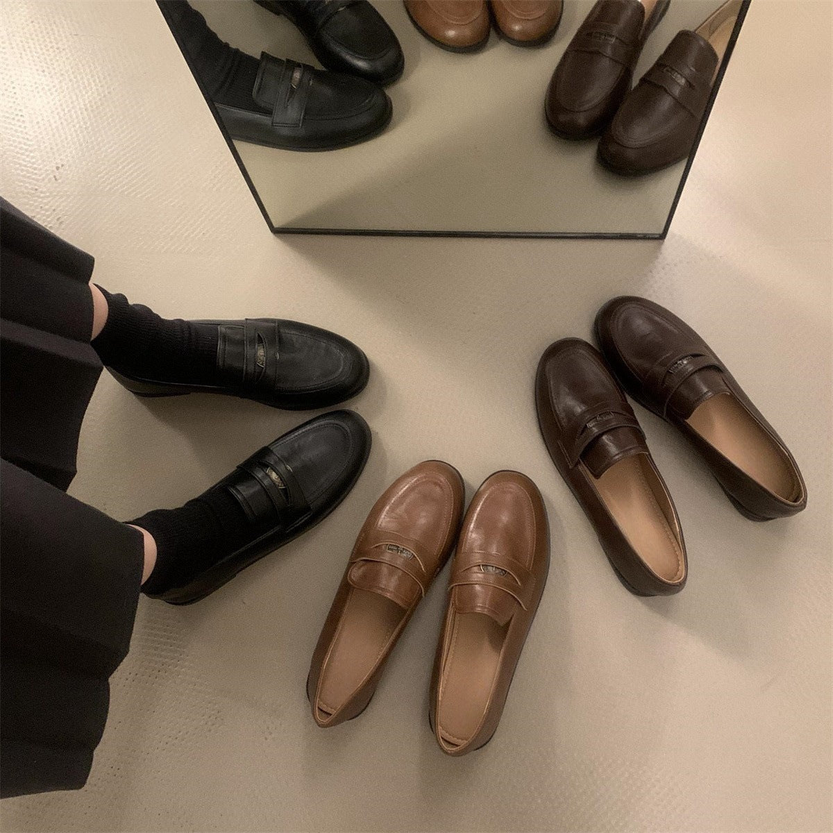 2025 Trendy British College Style Women's Flat Bottom Leather Loafers - Fashionable Round Toe Casual Slip-On Shoes for Autumn | Perfect for Work, School & Everyday Outfits