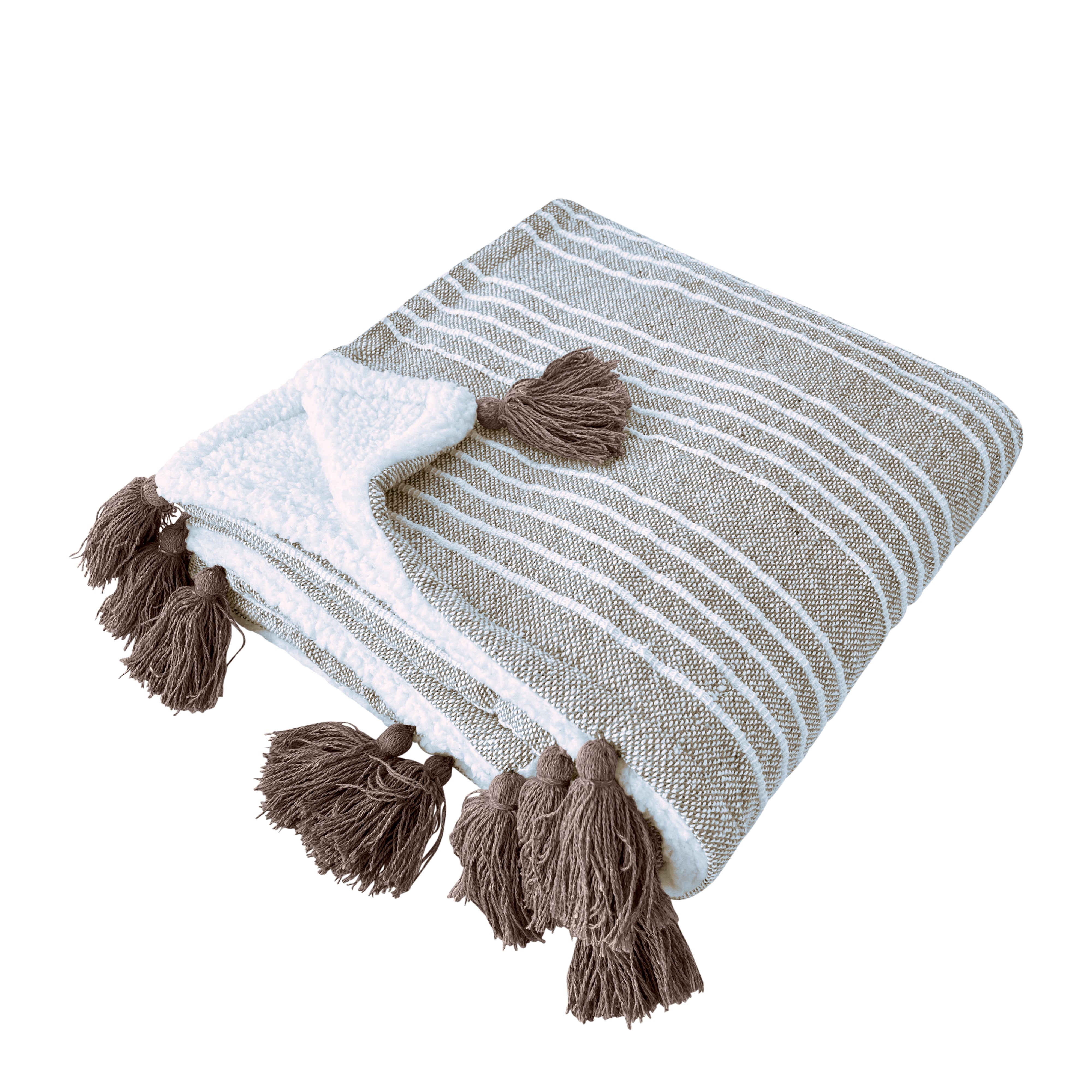 Mandy Stripe Throw Blanket 130x170cm (51x67 inches) - Soft Taupe & Ivory Cozy Knit Blanket for Couch, Bed, Sofa - Perfect for Living Room, Bedroom, and Home Decor