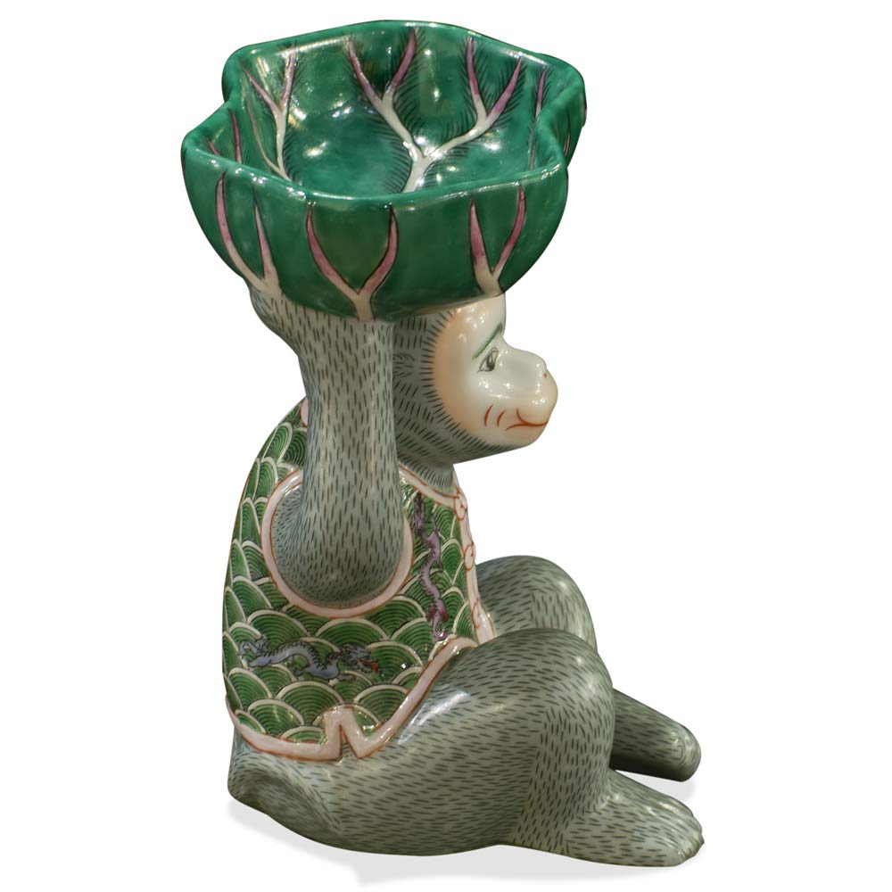 Chinese Porcelain Monkey Figurine with Lotus Soap Dish - Handcrafted Home Decor, Bathroom Accessory for Spa, Zen & Feng Shui Decorations