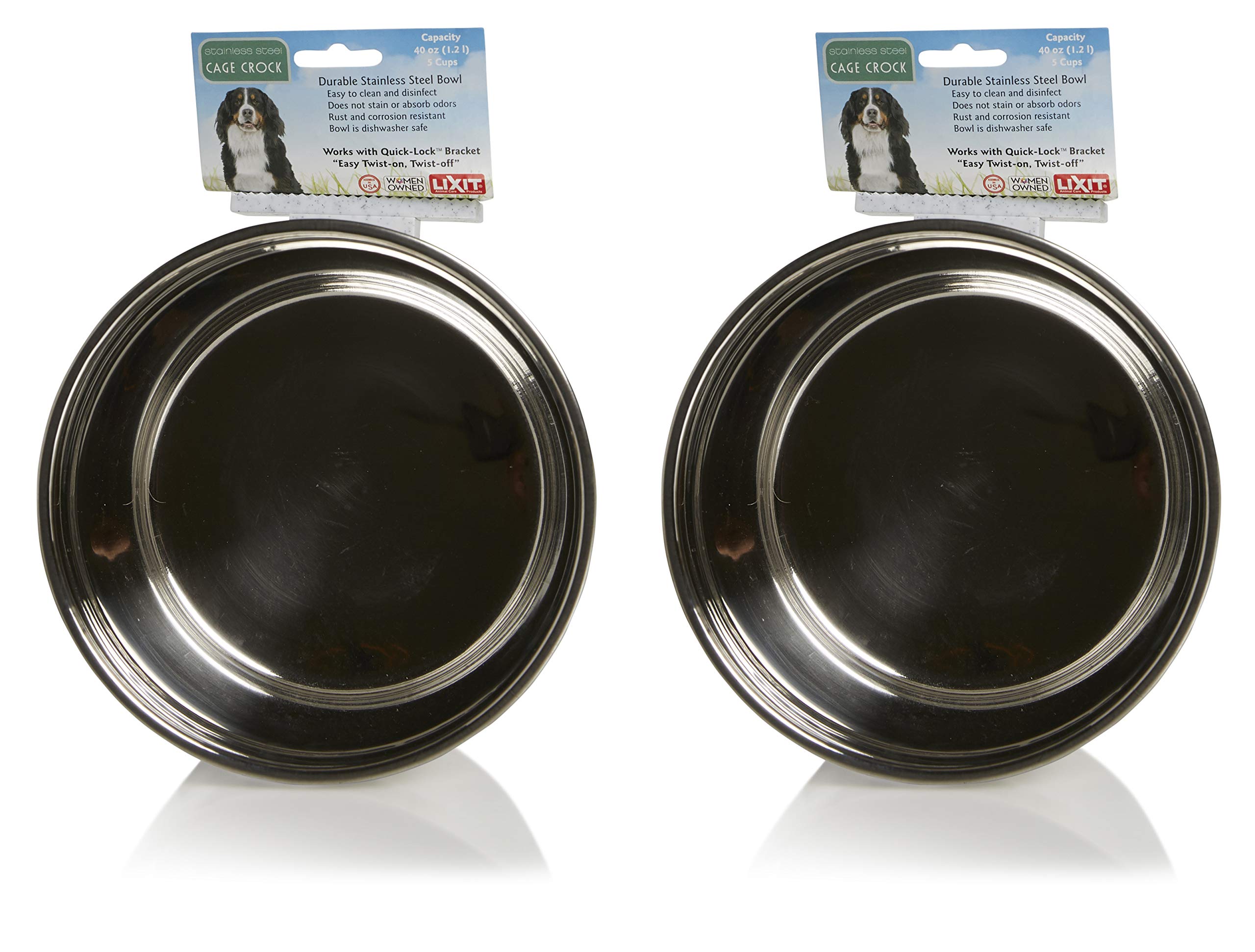 Lixit Stainless Steel Hanging Dog Water Bowl - Non-Spill Pet Crate Bowl with Secure Cage Attachment - Durable 40oz Kennel Water Dish (2-Pack) for Convenient Feeding & Hydration - Perfect for Travel, Crate Training & Home Use