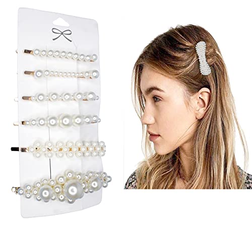 AASA Pearl Hair Clips for Women - Large Pearl Barrettes & Hair Pins Set (3 Pack White) - Elegant Hair Accessories for Weddings, Parties & Daily Wear