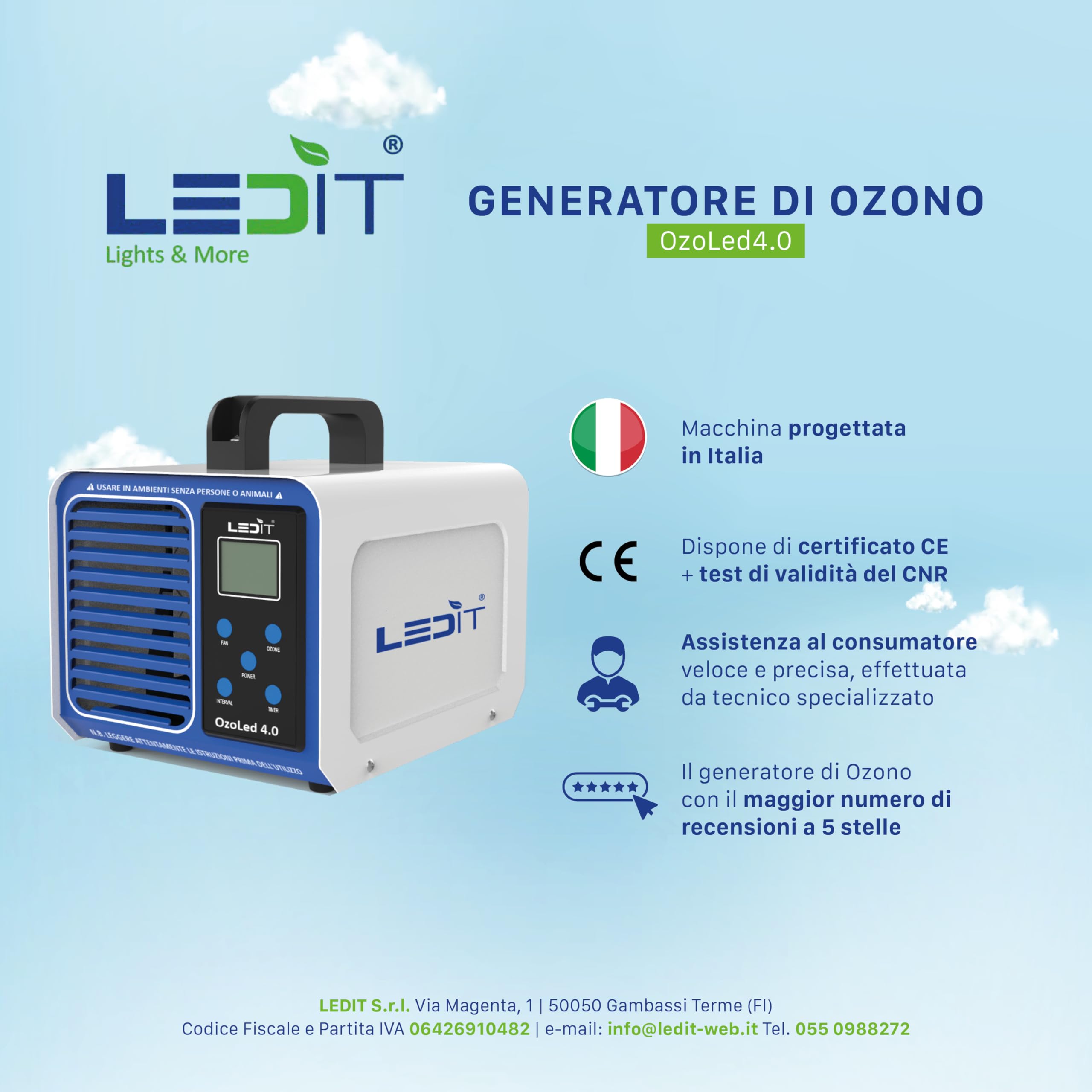Professional 10000MG/hr Ozone Generator with Remote Timer - CE & CNR Certified, Made in Italy for Home & Commercial Use - Ideal for Air Purification, Odor Removal, and Disinfection in Offices, Restaurants, and Healthcare Facilities
