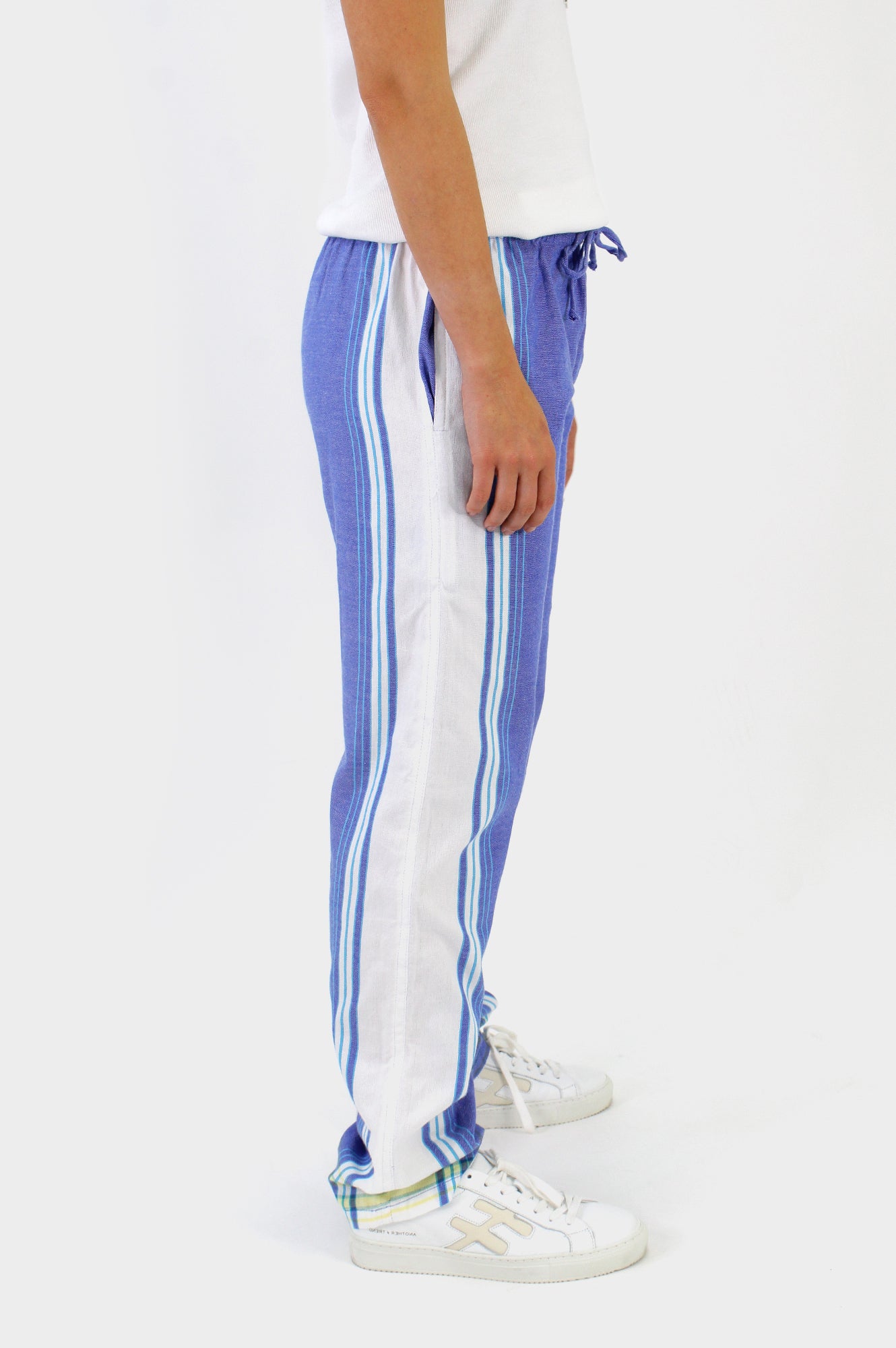 Unisex Kikoy Pants - Comfortable Cotton Drawstring Trousers in Denim Blue & White | Perfect for Beach, Yoga, and Casual Wear
