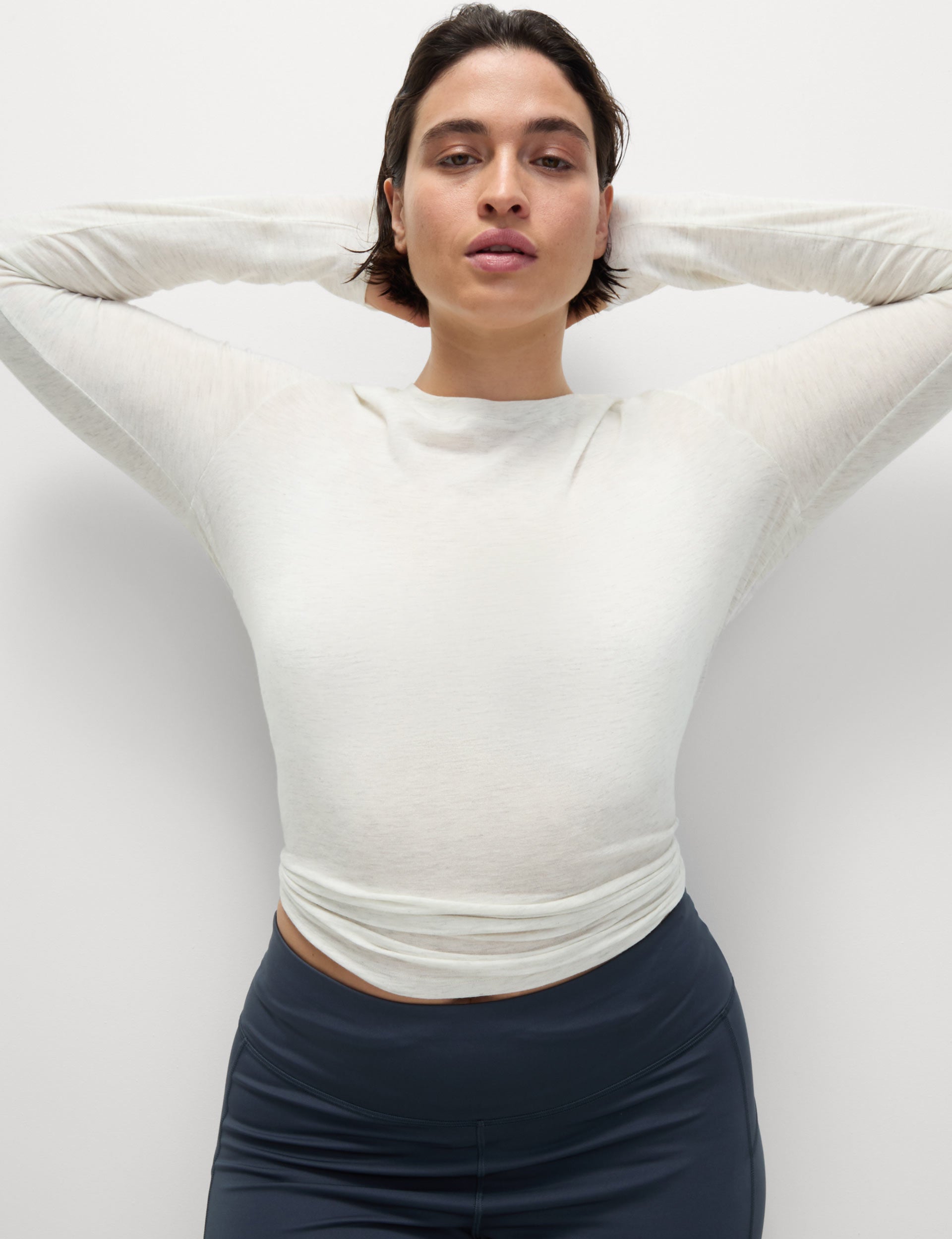 Merino Wool Crew Neck Walking Top for Women - Soft & Breathable Ivory Base Layer for Hiking, Running & Outdoor Activities