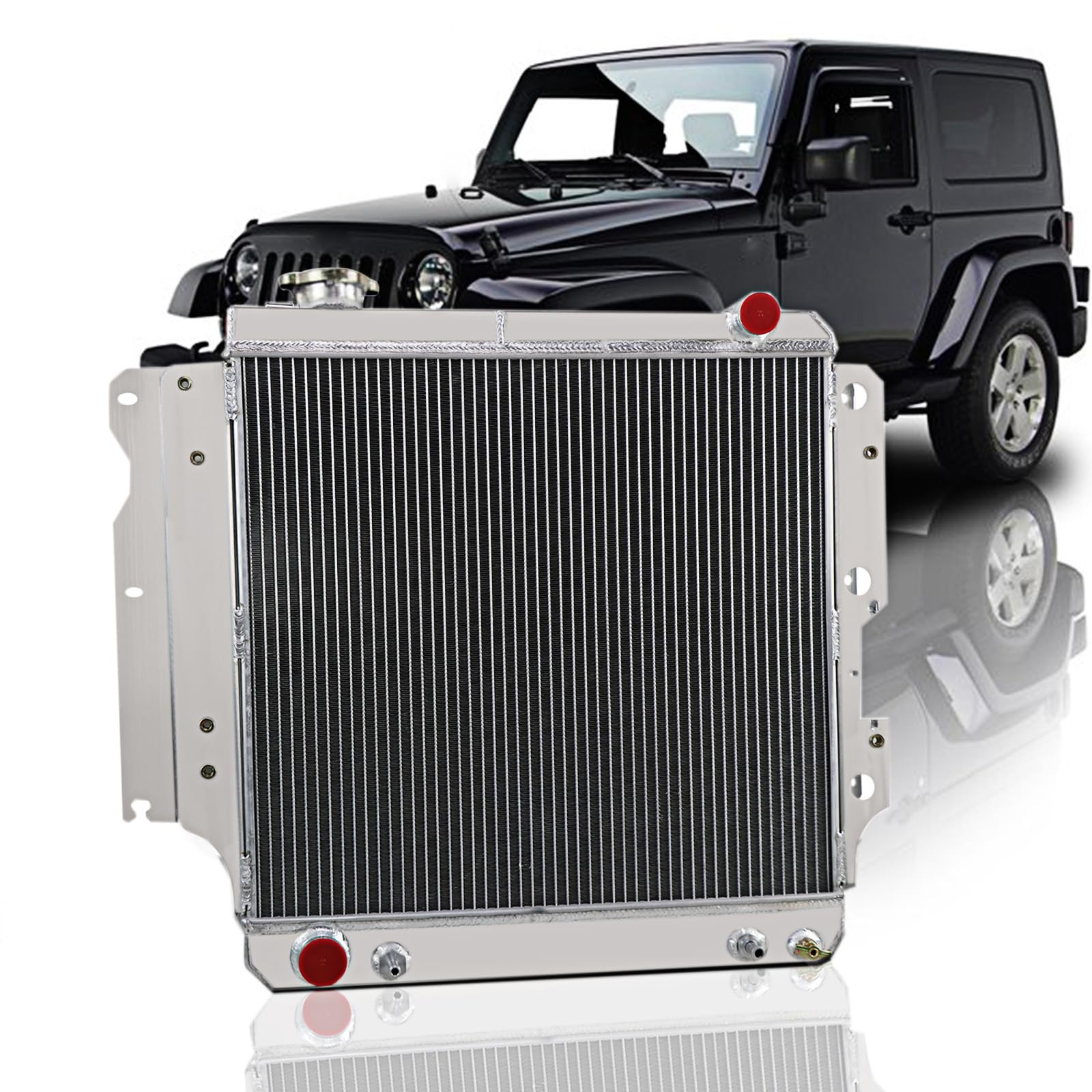 High-Performance 3-Row Aluminum Radiator for 1987-2006 Jeep Wrangler TJ & YJ Models (2.4L, 2.5L, 4.0L, 4.2L) - Heavy-Duty Cooling Solution for Off-Road Adventures & Daily Commuting
