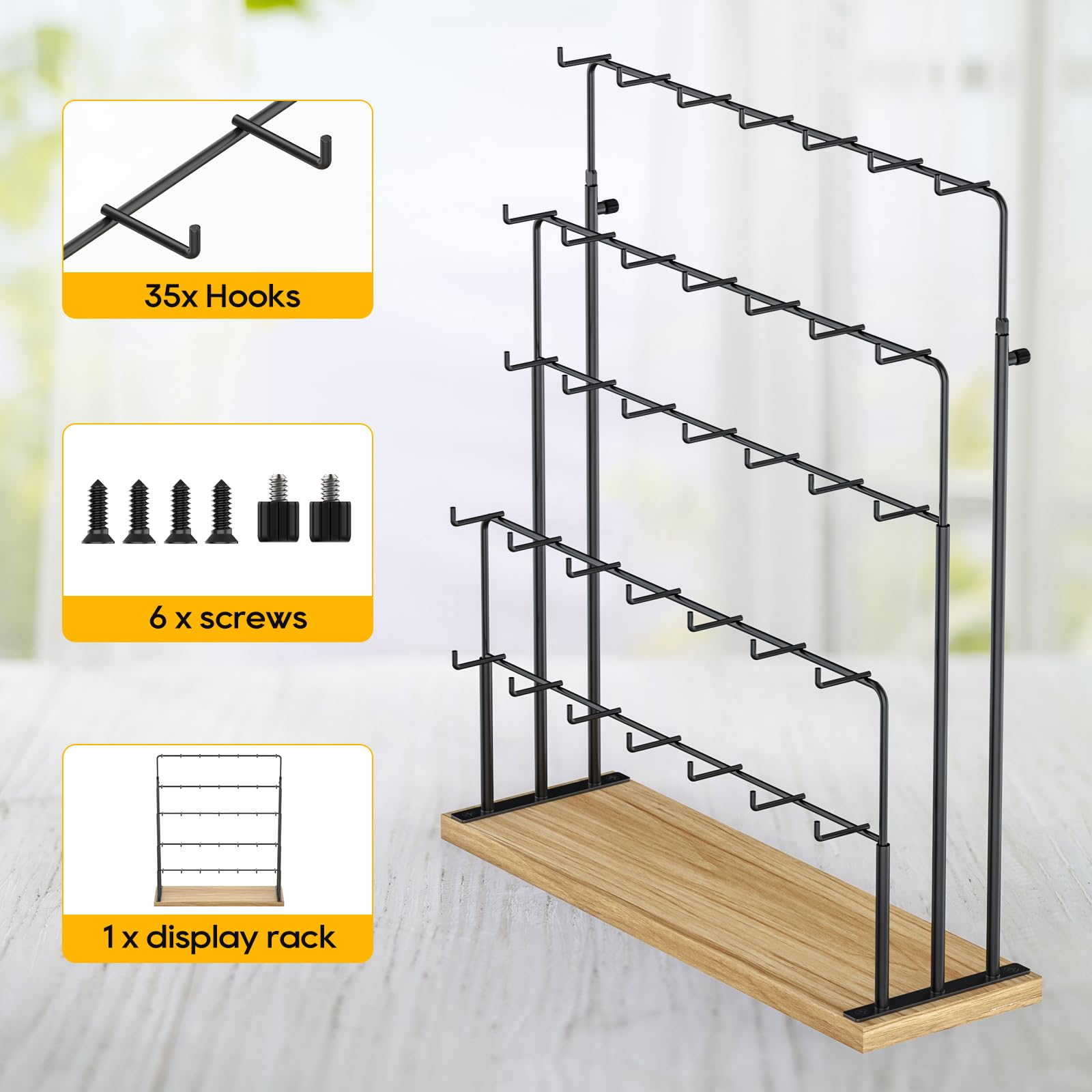 ORLESS Jewelry Display Stand for Vendors - 35 Hooks Earring Holder, Necklace & Bracelet Display Stand with Cards - Perfect for Boutiques, Craft Fairs & Retail Stores