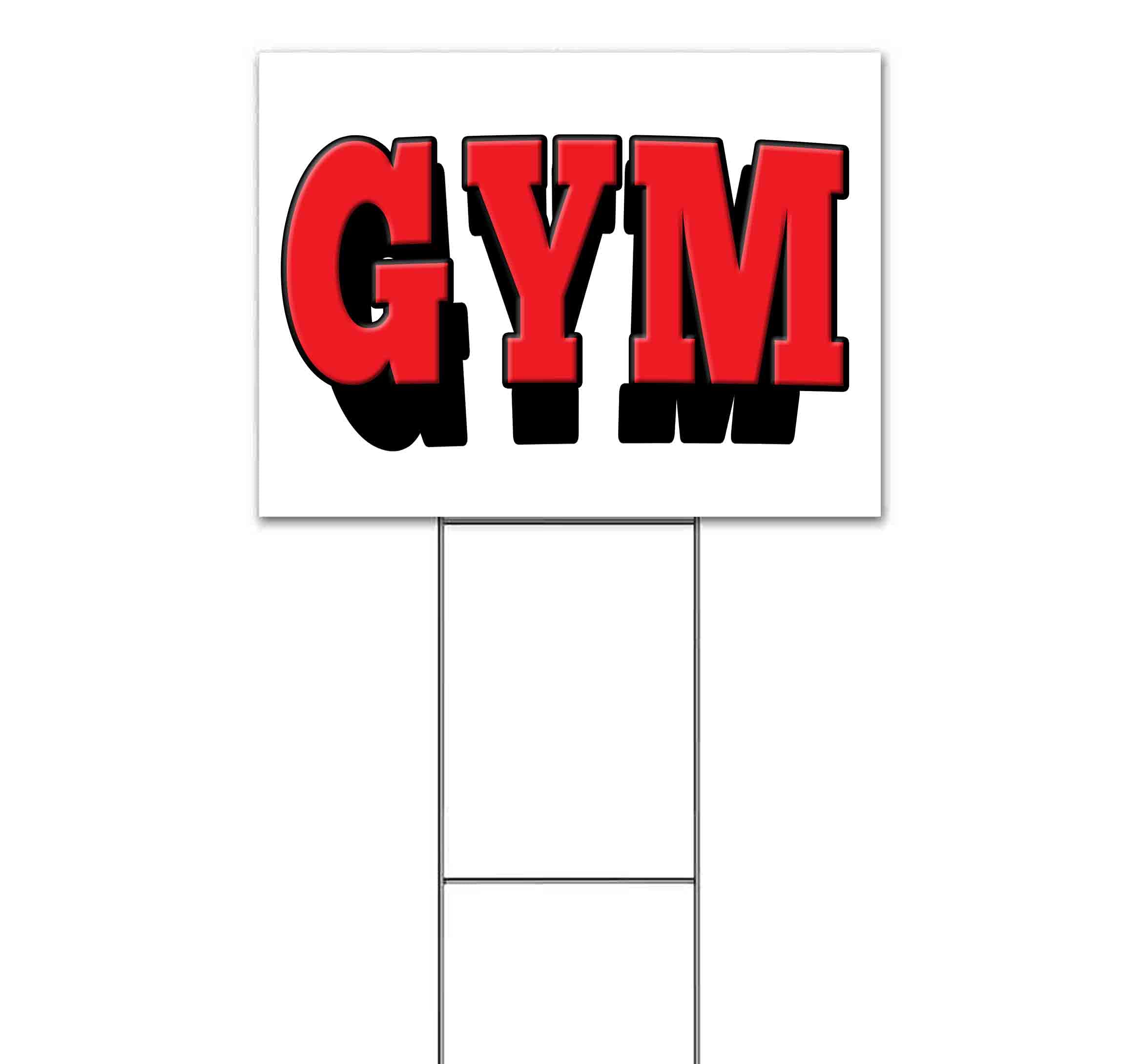 Gym Red 18x24 Inch Yard Sign with Metal Step Stake - Bulk Discounts & Multi-Packs Available | Durable Outdoor Advertising Sign for Businesses, Events, and Political Campaigns | Made in USA
