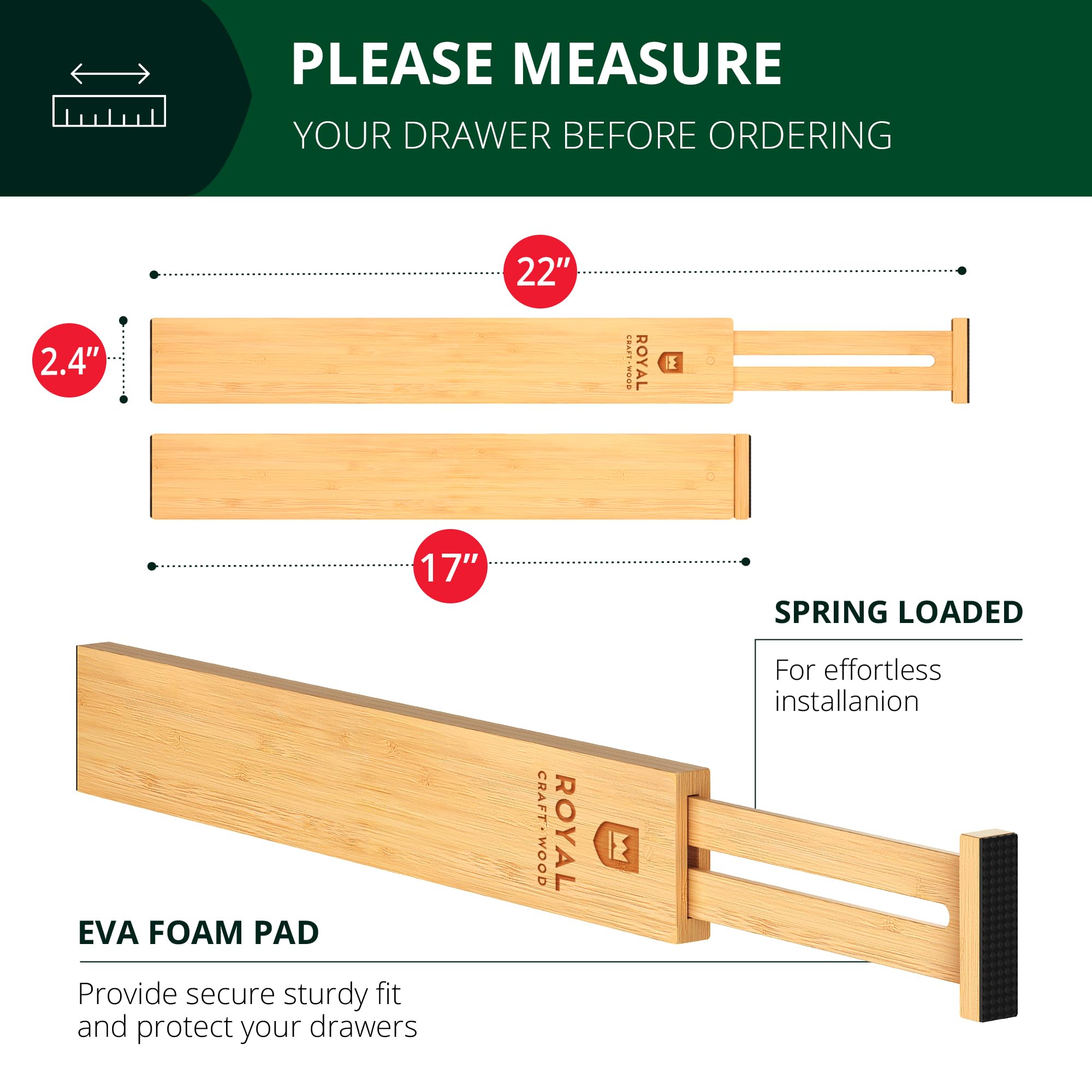 Adjustable Bamboo Drawer Dividers Organizer Set - 4-Pack Expandable Kitchen & Bedroom Drawer Organizers (17-22 Inch) - Natural Wood Drawer Separators for Utensils, Socks, Underwear & Office Supplies - Perfect for Home Organization & Decluttering