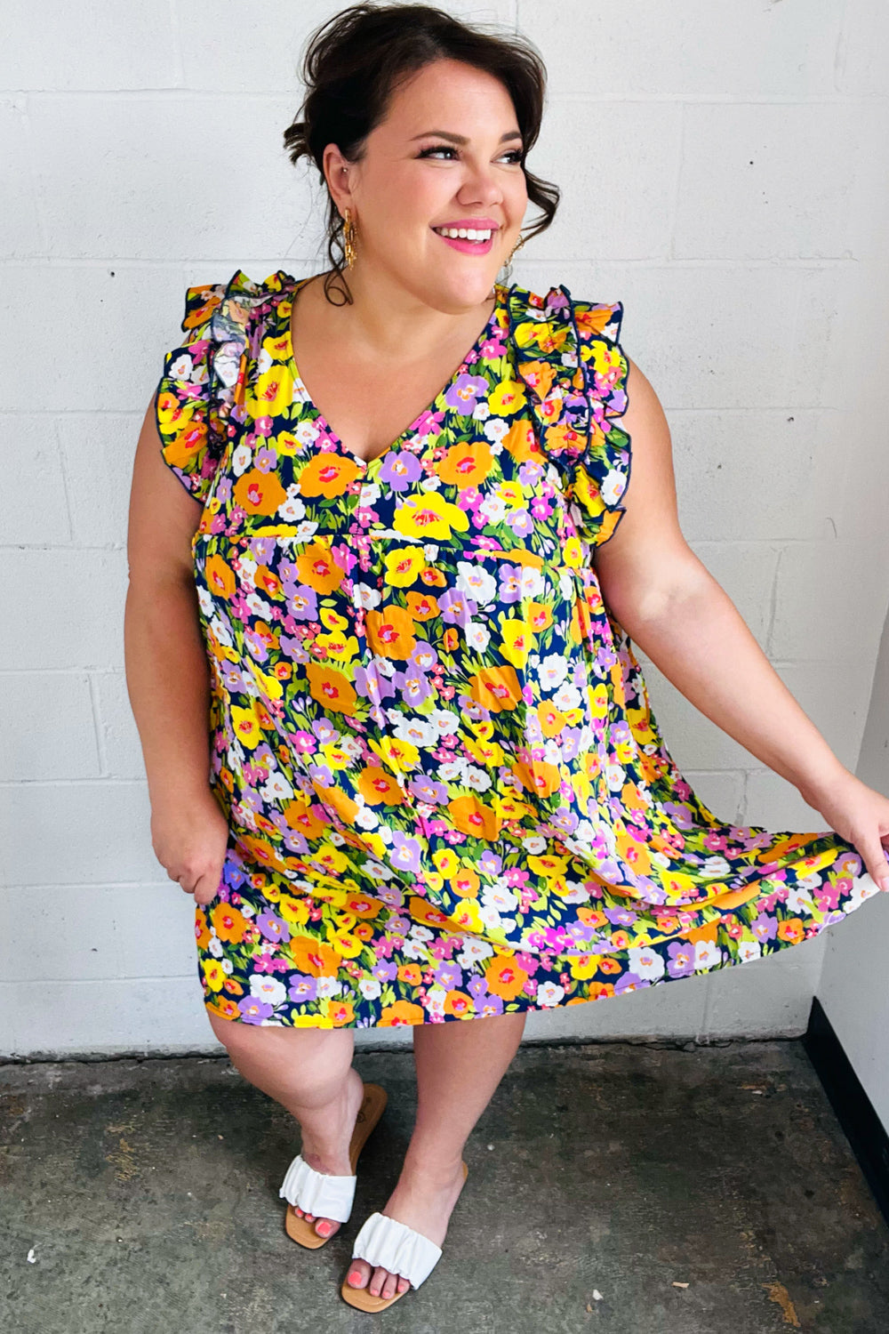 Indigo & Lemon Floral Babydoll Ruffle Dress for Women - Summer Party, Beach Vacation & Date Night Outfit