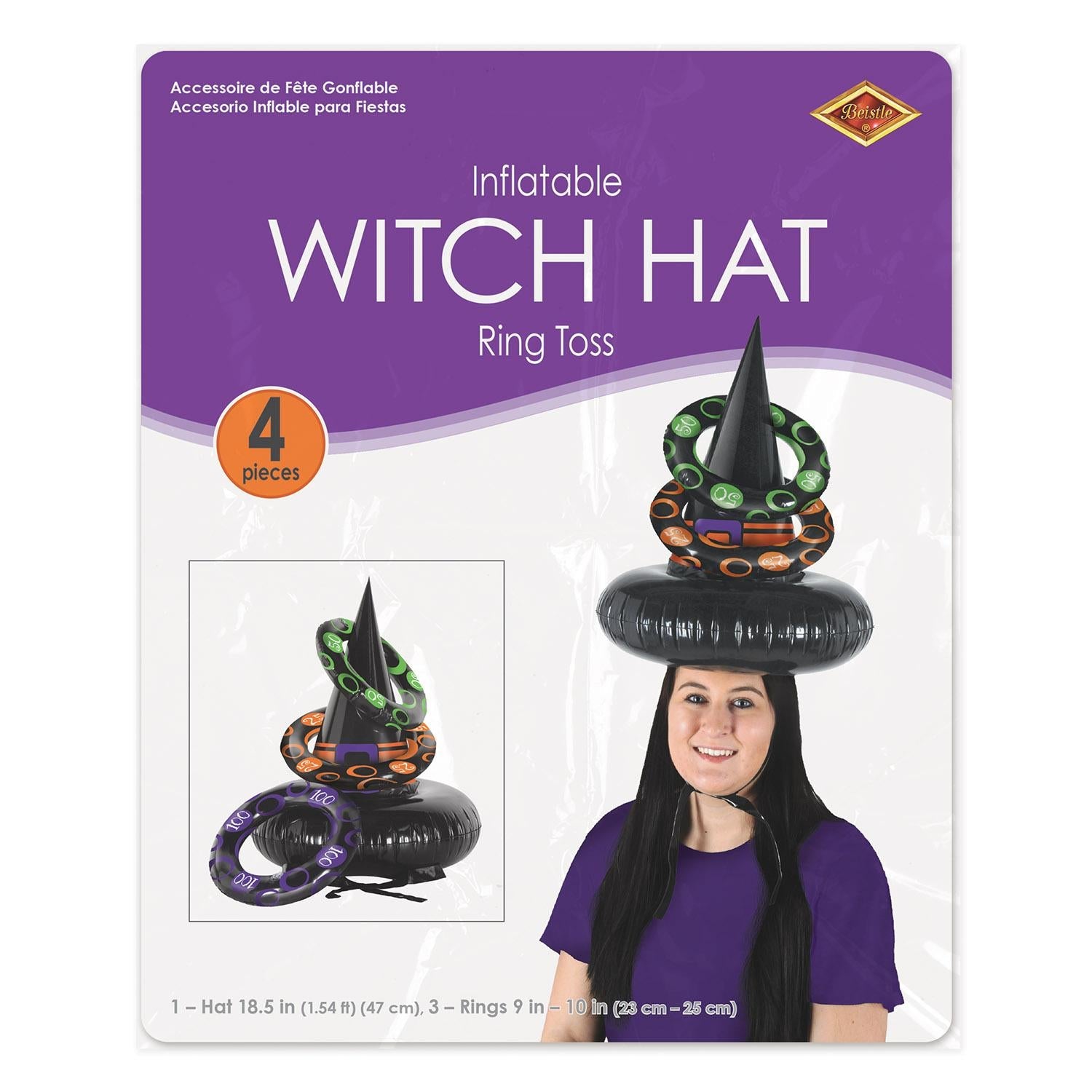 12 Pack Beistle Halloween Inflatable Witch Hat Ring Toss Game - Fun Outdoor Party Decorations for Halloween, Carnival & Backyard Gatherings