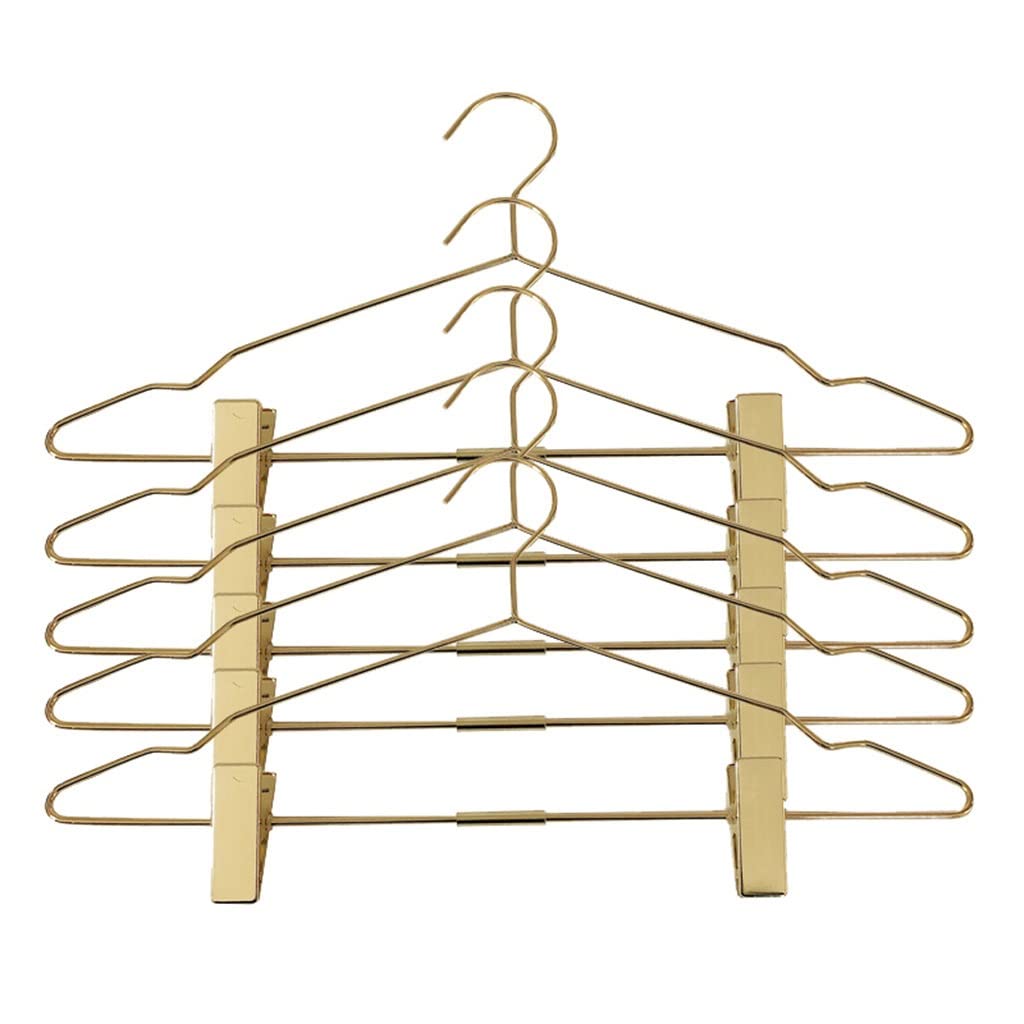 5-Pack Gold Metal Trouser Hangers - Space Saving Closet Organizer for Pants, Skirts & Socks | Durable Clothing Storage Solution for Home, Office & Travel Use