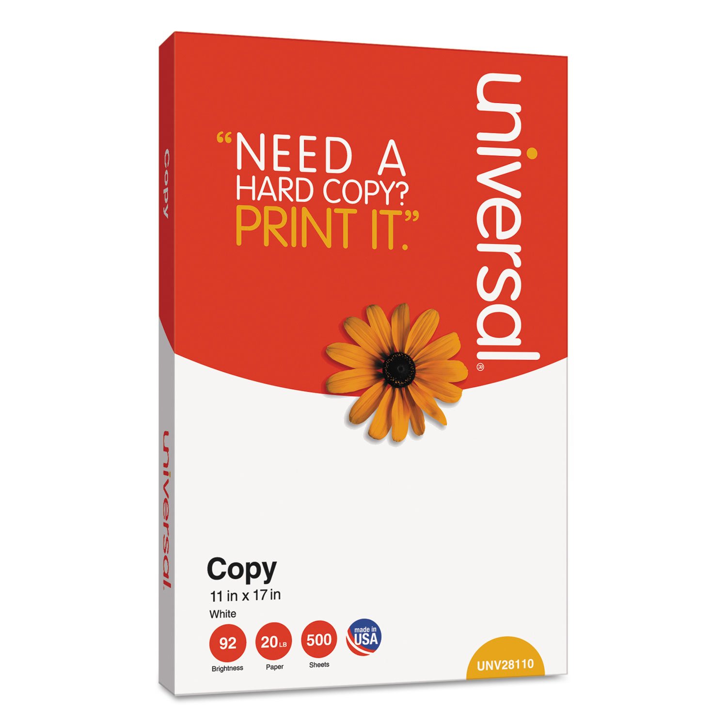Universal UNV28110 11x17 Inch 92 Bright 20 lb Bond Copy Paper - White (5 Reams/Carton) for Office Printing, School Projects, and Professional Documents