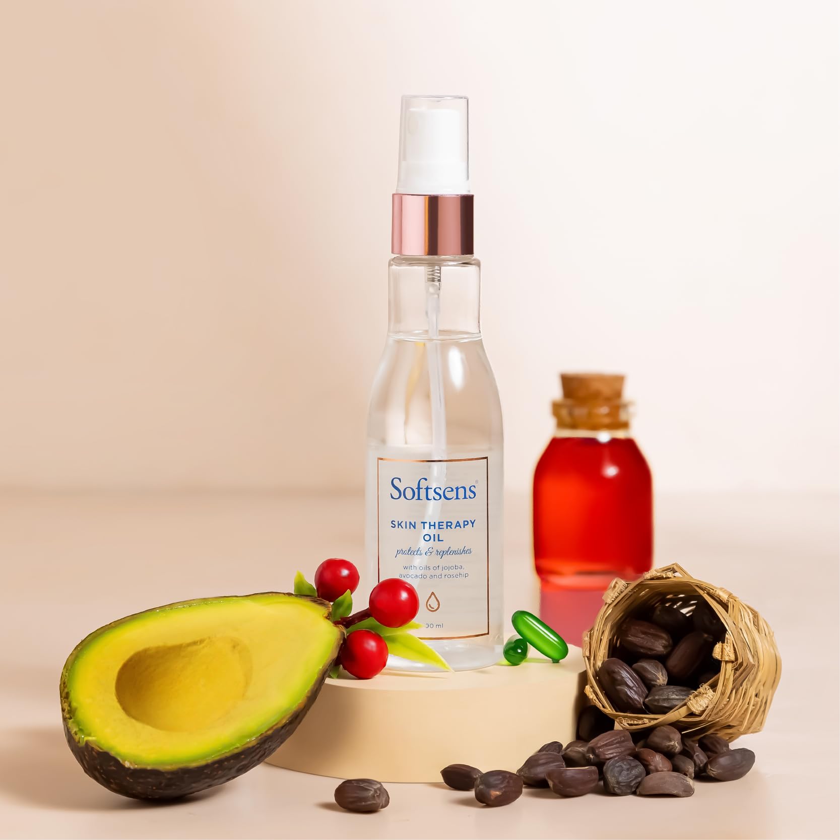 Softsens Skin Therapy Oil - 90ml Hydrating & Nourishing Face & Body Oil for Dry Skin (Pink) | Perfect for Nighttime Skincare & Massage Therapy