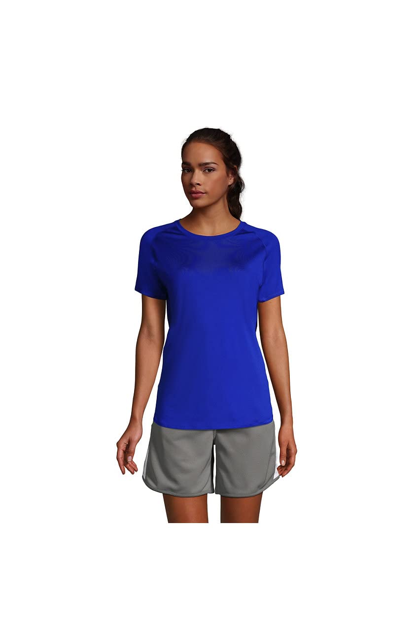 Lands' End Women's Short Sleeve Active Gym T-Shirt - Comfortable School Uniform Top for PE Class, Sports & Casual Wear