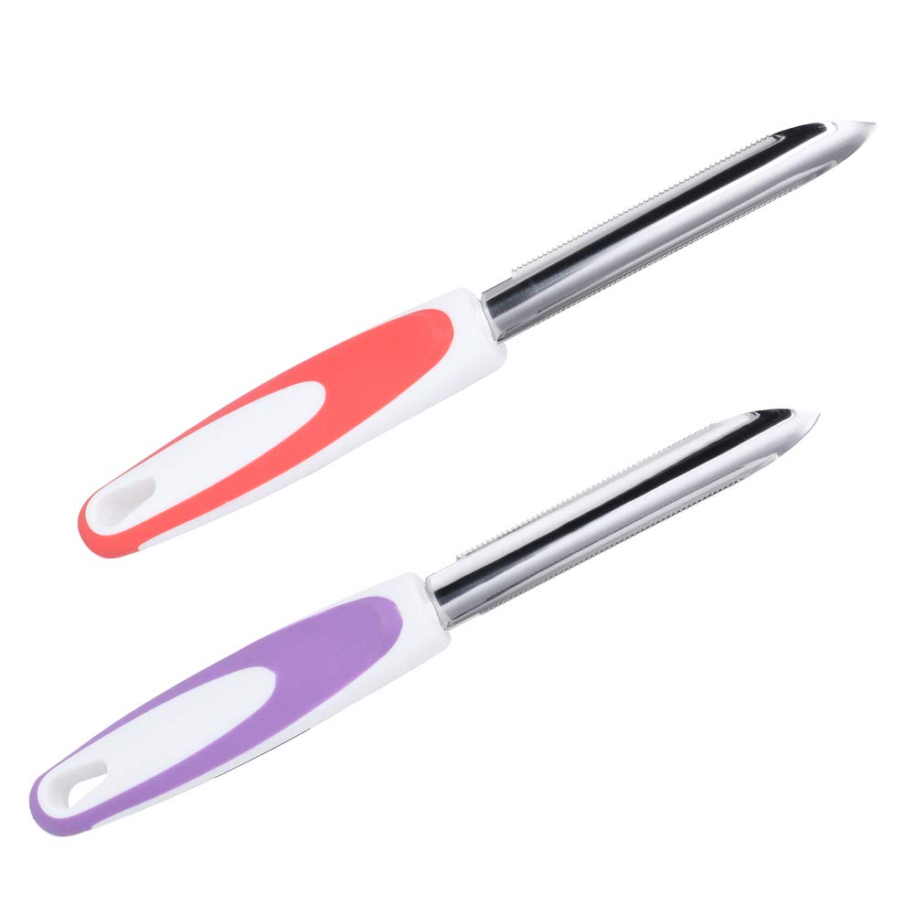 Premium Stainless Steel Fruit Corer Set - 2Pcs Kitchen Tool for Apples, Pears, Peppers | Orange & Purple (9.8x1.2in) | Perfect for Meal Prep, Fruit Platters & Healthy Snacks