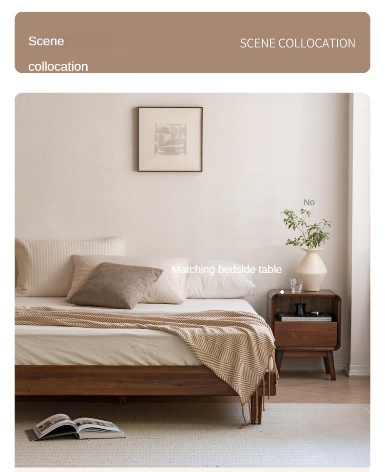 Solid Wood Platform Bed in Black Walnut & Ash - Headboard-Free Modern Bed Frame for Bedroom, Guest Room, or Dorm