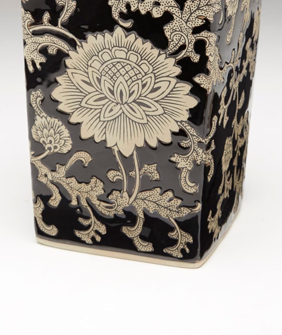 12 Inch Square Brown & Cream Ceramic Jar - Decorative Storage Container for Kitchen, Bathroom & Office Organization
