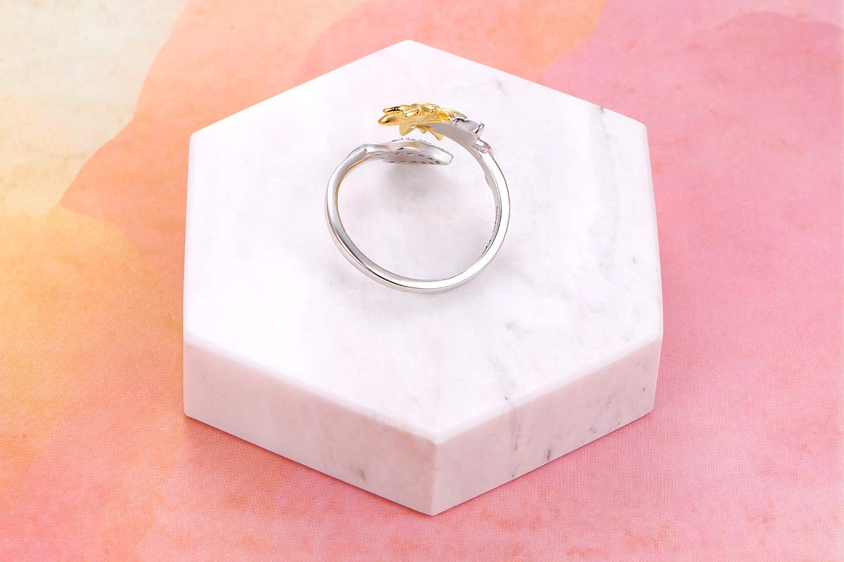 DAOCHONG Sterling Silver Sunflower Ring with CZ Stones - 'You Are My Sunshine' & 'I Love You' in 100 Languages - Anxiety Relief Spinner Ring for Women - Perfect Gift for Mom, Wife, Girlfriend (Birthday, Anniversary, Valentine's Day)