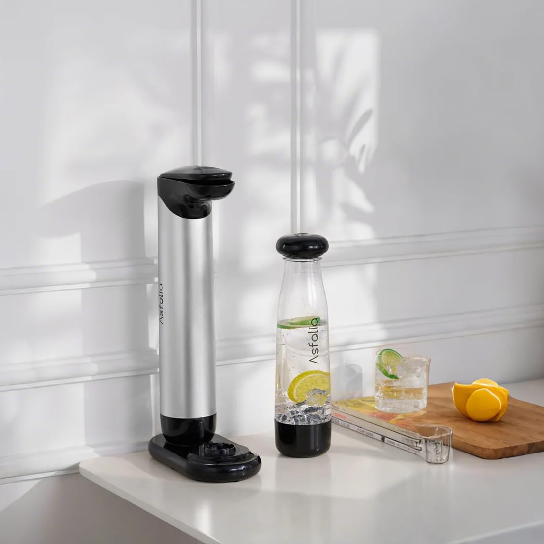 Premium Sparkling Water Maker - Soda Machine for Carbonating Any Drink, Includes 2x 1L BPA-Free Bottles, Works with 60L CO2 Cylinders (Not Included) - Enhance Flavors for Cocktails, Mocktails & Healthy Hydration (Silver) - Perfect for Home Bars, Parties & Daily Refreshment