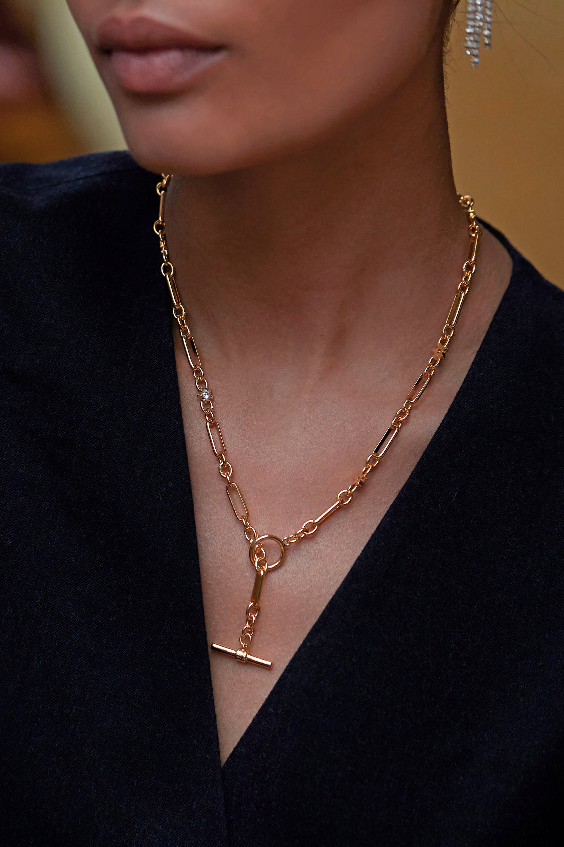Star Paperclip Link T Bar Necklace - Elegant Minimalist Gold Plated Chain for Women | Perfect for Office, Date Night & Everyday Wear