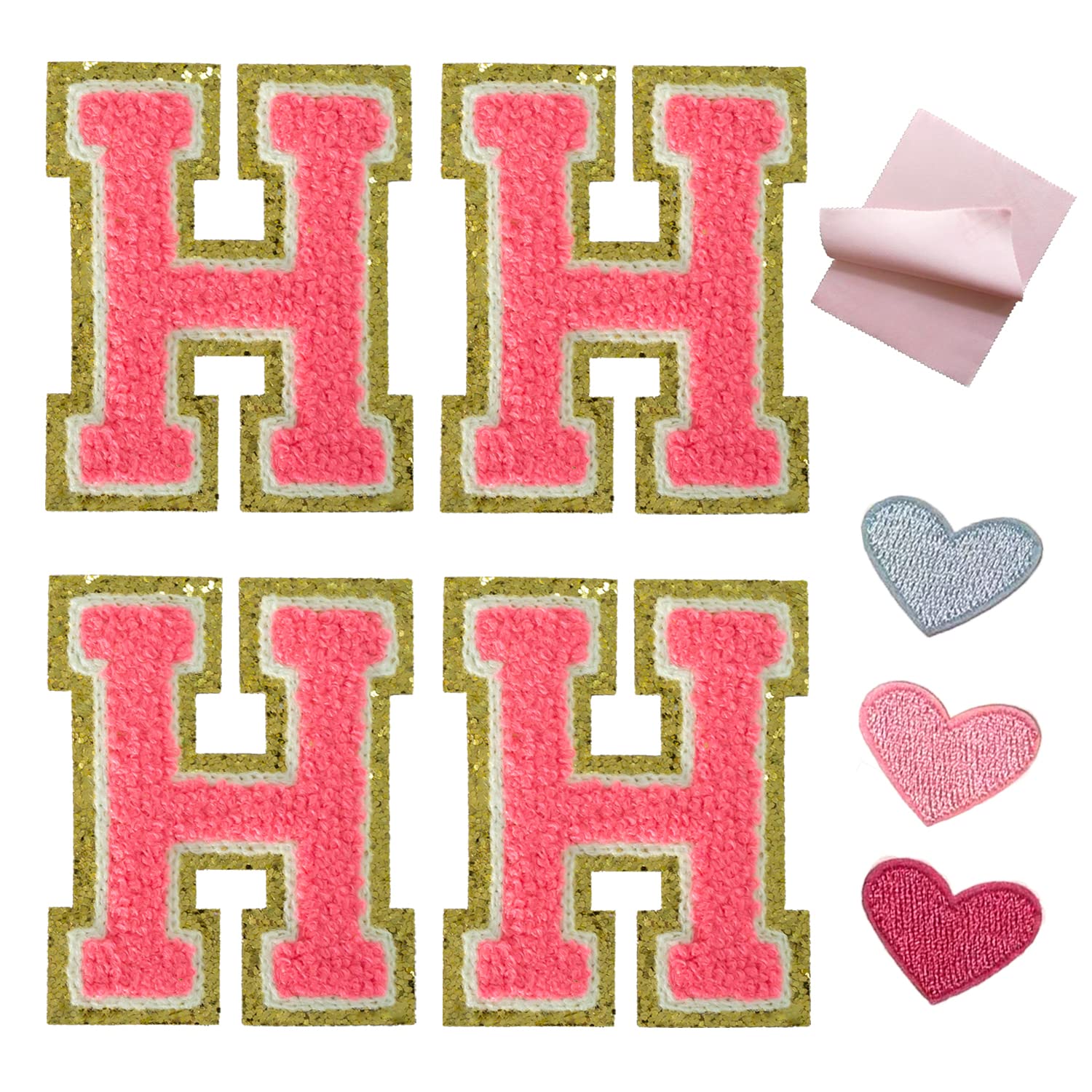 Chenille Alphabet Letter H Patch - Iron On Embroidered Varsity Letter for Jackets, Clothing & Towels - Rose Red with Gold Trim - Perfect for DIY Crafts, School Spirit, Team Uniforms & Personalized Gifts