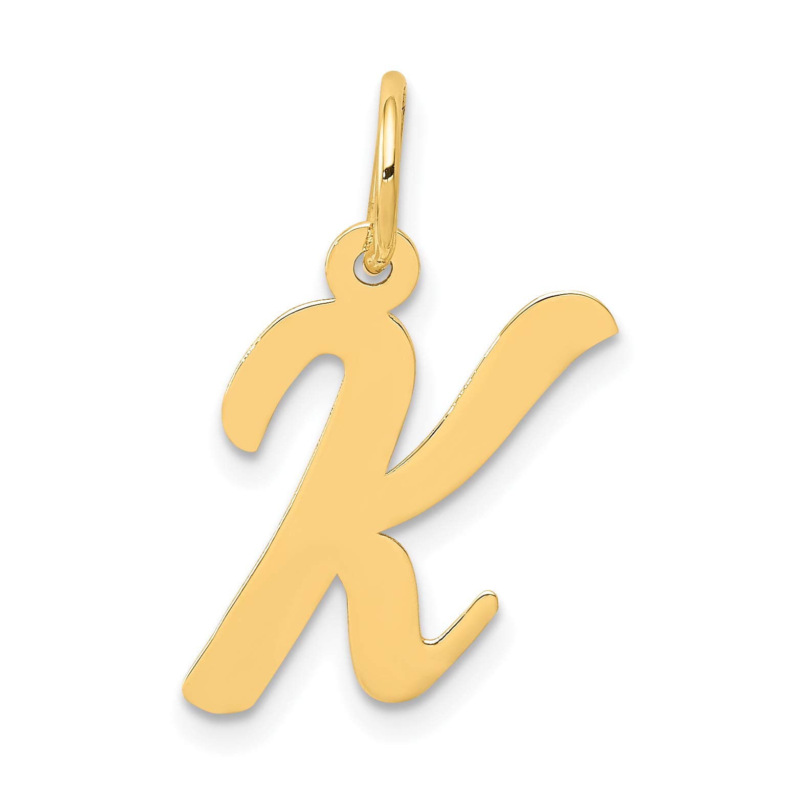 14K Yellow Gold Medium Polished Flat Script Uppercase Letter K Initial Charm Pendant 19x10-13mm - Personalized Jewelry Gift for Women, Mothers, Daughters - Perfect for Necklaces, Bracelets & Special Occasions