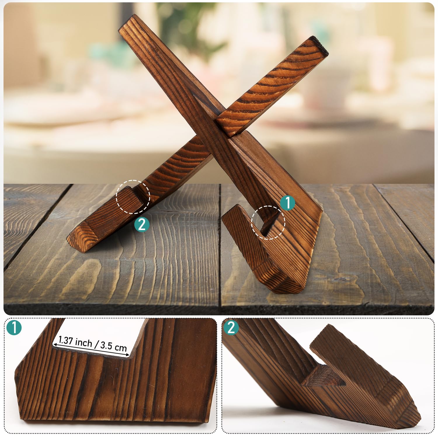 **Wooden Cookbook Stand for Kitchen - 3-Pack Recipe Book Holder for Countertops, Rustic Country-Style Cooking Accessory | Perfect for Baking, Meal Prep & Reading Recipes**