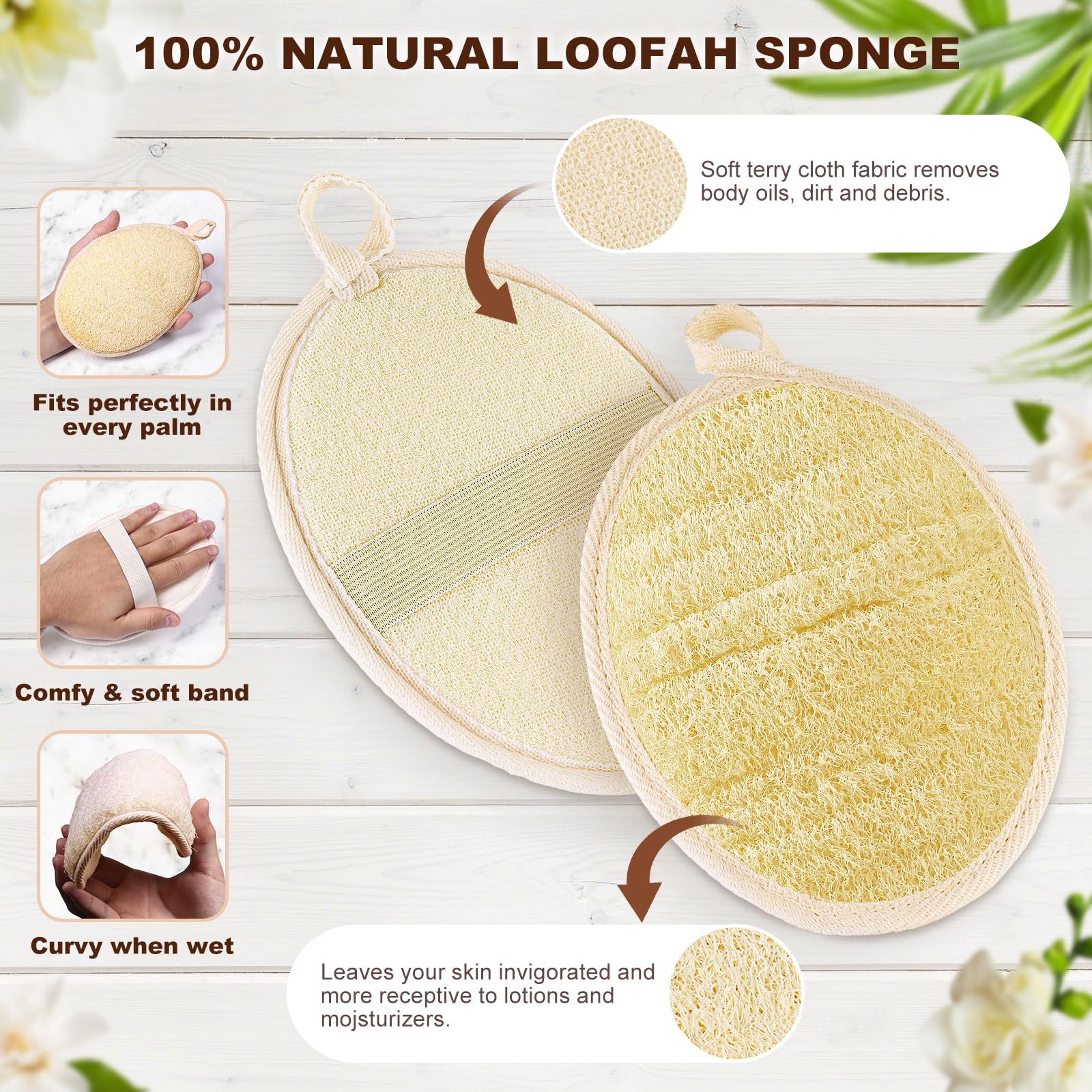 2PCS Premium Natural Loofah Sponge - Exfoliating Body Scrubber for Men, Women & Kids | Eco-Friendly Biodegradable Shower Scrubber for Face & Body | Perfect for Daily Skincare, Spa & Bath Routine