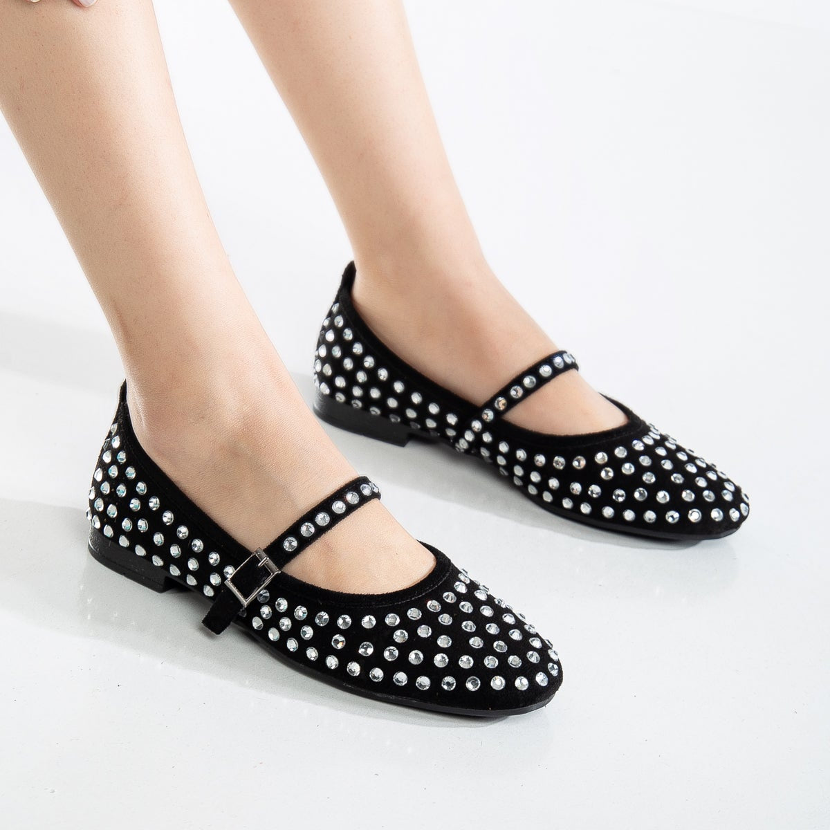 Emilie Studded Crystal Mary Jane Flats - Elegant Women's Dress Shoes for Weddings, Parties & Formal Events