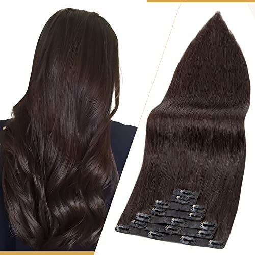 Benehair 18 Inch Seamless Clip-in Human Hair Extensions - 7pcs 115g Natural Black PU Skin Weft Remy Hair - Silky Straight Clip-ins for Women #1B - Perfect for Daily Styling, Parties & Special Occasions