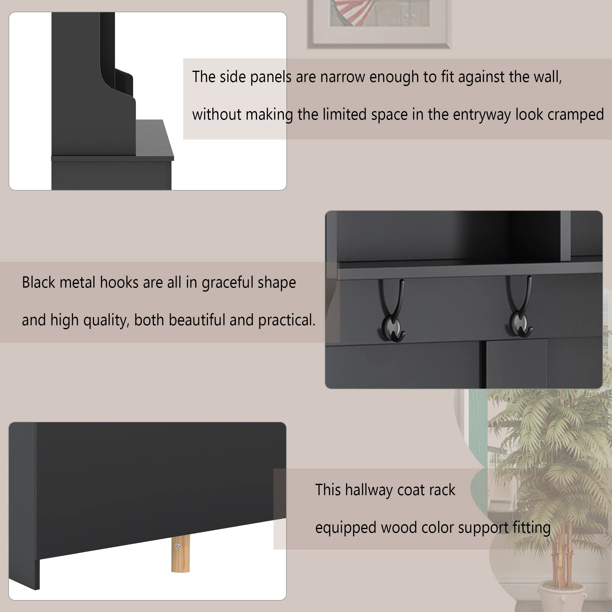 Modern Merax Hall Tree with Metal Black Hooks - 60