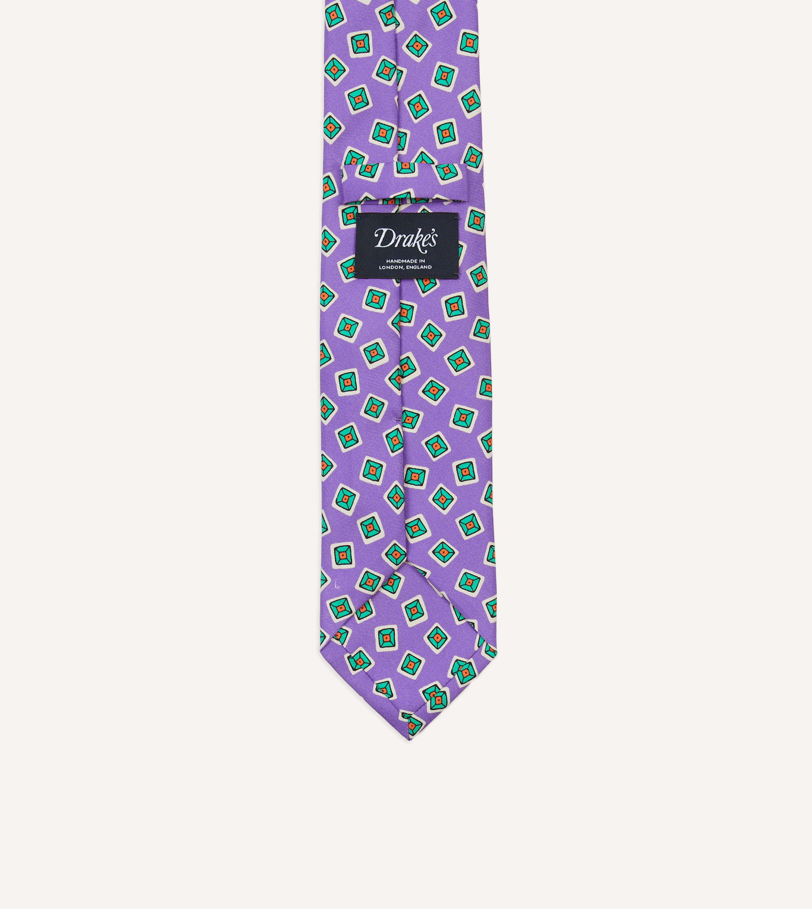 Elegant Purple Jumbled Tile Print Silk Necktie with Self-Tipped End - Perfect for Weddings, Business Meetings & Formal Occasions