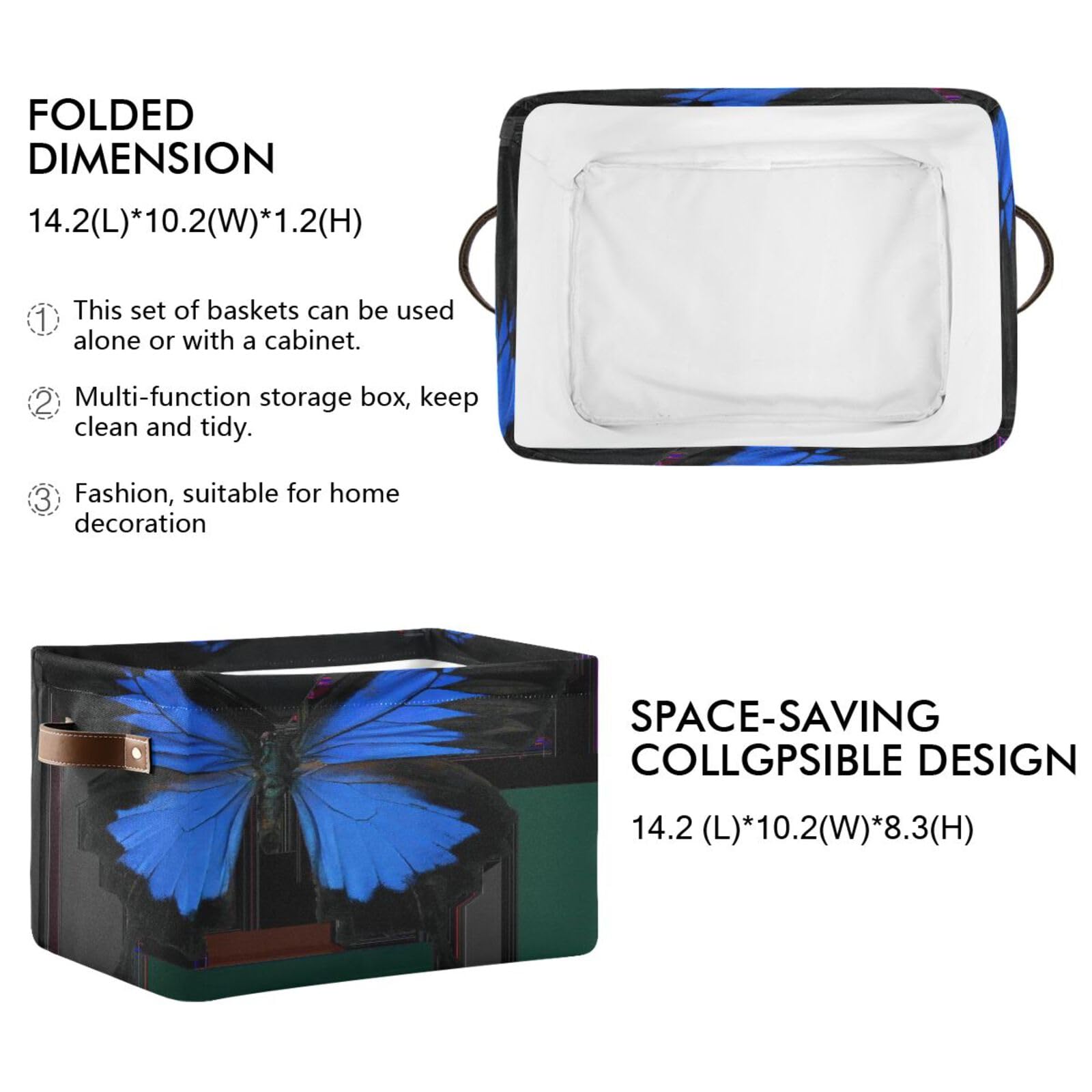 Large Fabric Storage Bins with Handles - Collapsible Closet Organizer Baskets for Shelves | Perfect for Clothes, Toys & Home Organization (Butterfly Pattern) | Bedroom, Nursery & Laundry Room Storage Solutions