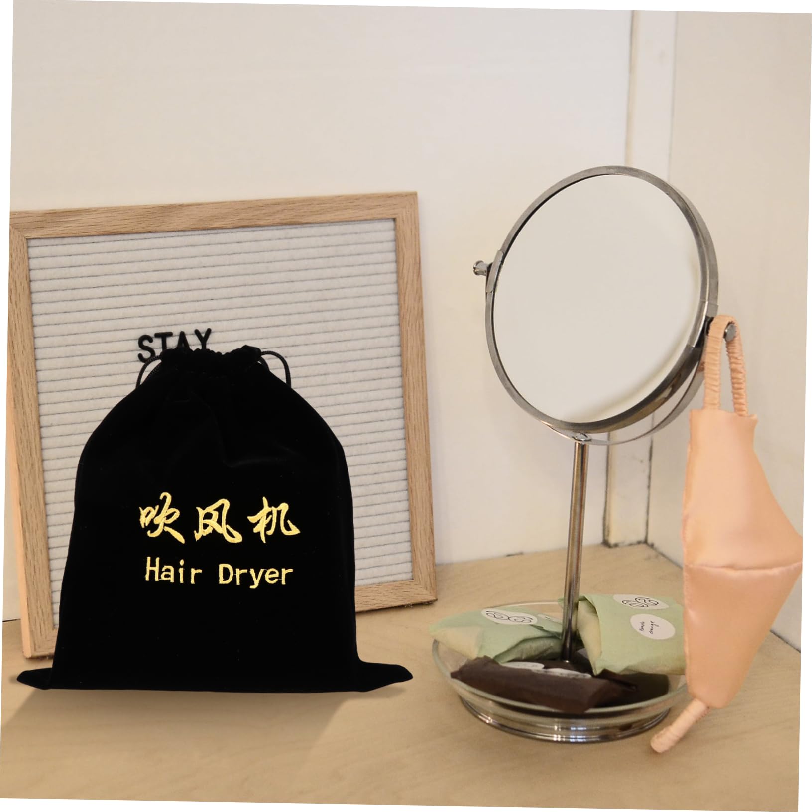 FOYTOKI Flannel Hair Dryer Storage Bag & Jewelry Organizer Pouch - Travel-Friendly Blow Dryer Holder & Accessory Case (Black) - Perfect for Travel, Home & Salon Use