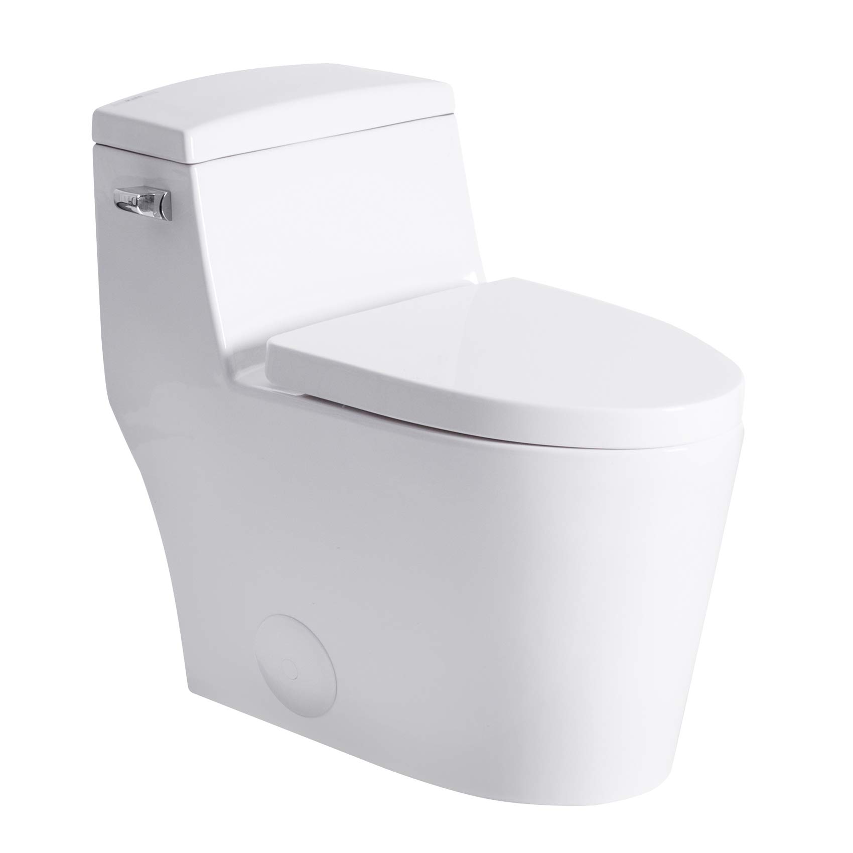 Sarlai One Piece Elongated Toilet - Comfort Height, Single Flush White Ceramic Bathroom Toilet with Soft Close Seat, Concealed Trapway, 12