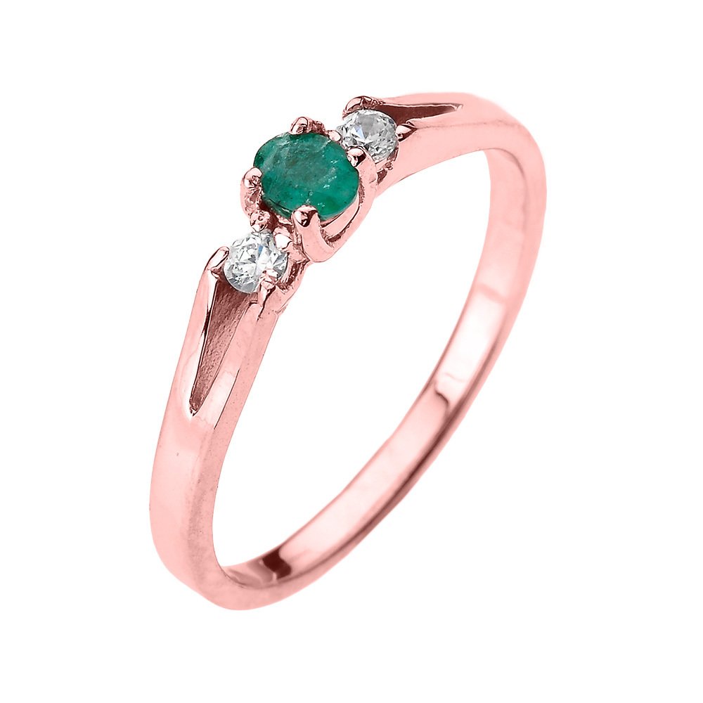 10K Rose Gold Diamond & Emerald Engagement Ring with Birthstone - Perfect for Proposals, Anniversaries, and Special Occasions