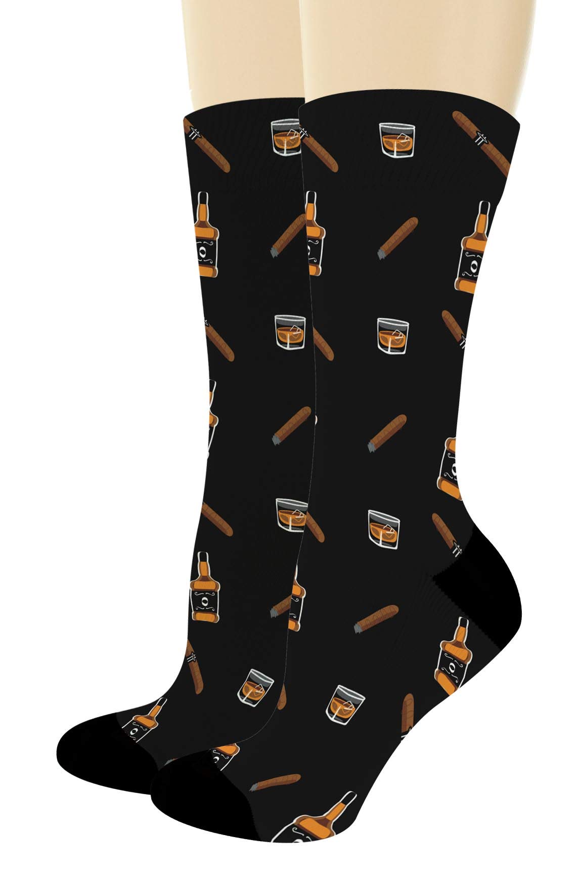 Whiskey & Cigars Socks - Fun Alcohol Themed Novelty Crew Socks for Men & Women - Perfect Gift for Whiskey Lovers & Cigar Enthusiasts - Great for Parties, Gag Gifts & Casual Wear