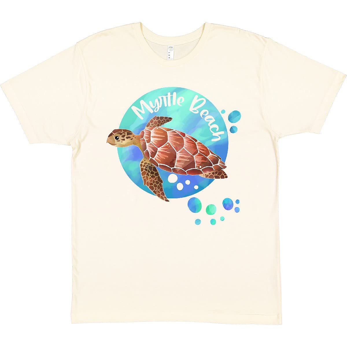 Inktastic Myrtle Beach Sea Turtle and Bubbles Graphic T-Shirt - Comfortable Cotton Tee for Beach Vacation, Ocean Lovers & Casual Wear