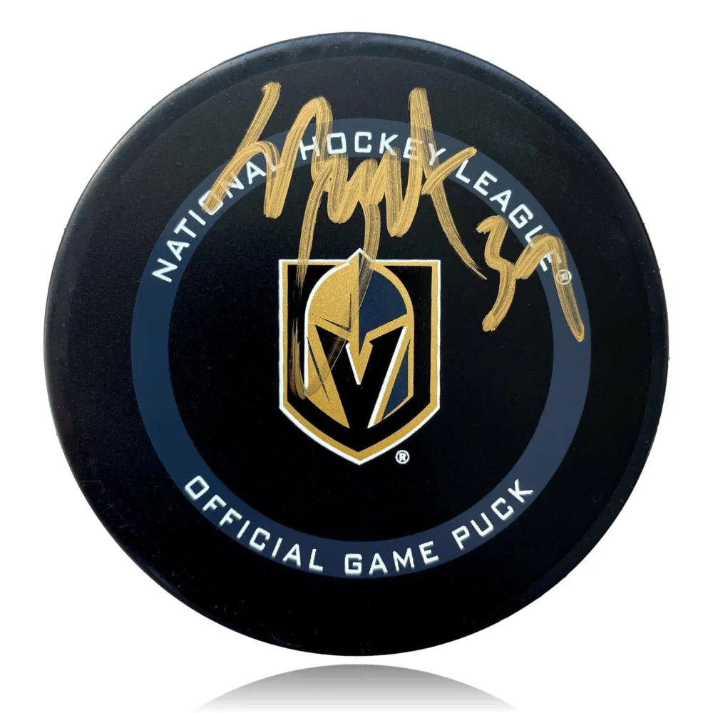 Laurent Brossoit Autographed Vegas Golden Knights Hockey Puck with COA - Collectible NHL Memorabilia for Fans & Sports Enthusiasts - Perfect for Display, Gifts, and Game Room Decor