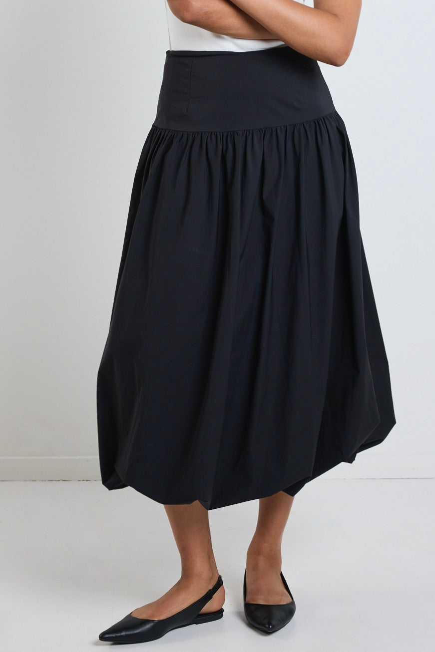 Intensity Black Bubble Midi Skirt for Women - Stylish High Waist Flared Skirt for Party, Date Night & Casual Wear