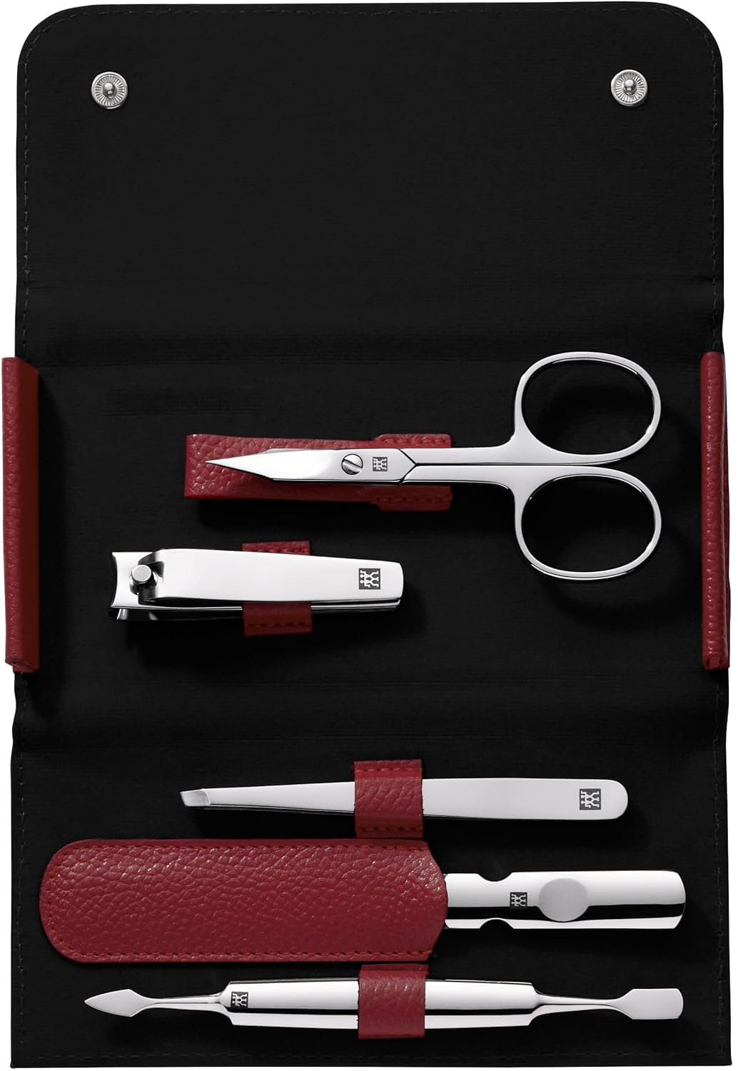 5-Piece Travel Manicure Set with Nail Clippers in Red Leather Case - Compact Nail Care Kit for Home, Office & Travel Gifts