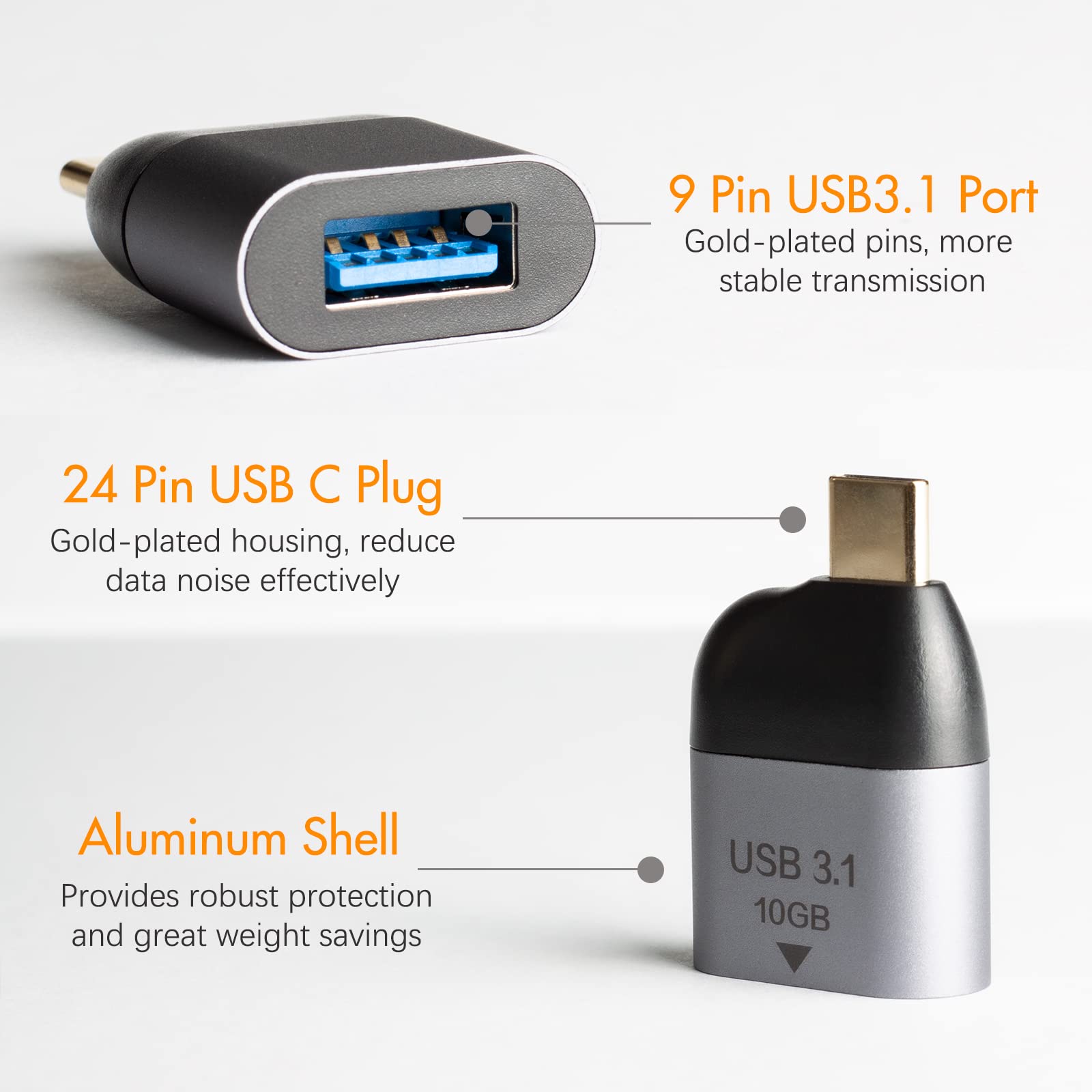 10Gbps USB C to USB 3.0 Adapter - USB C Male to USB Female Converter - Compatible with MacBook Pro 2021, iMac, iPad Mini 6/Pro, MacBook Air 2020, Thunderbolt 4/3 Devices - Space Gray - Perfect for Data Transfer & Charging