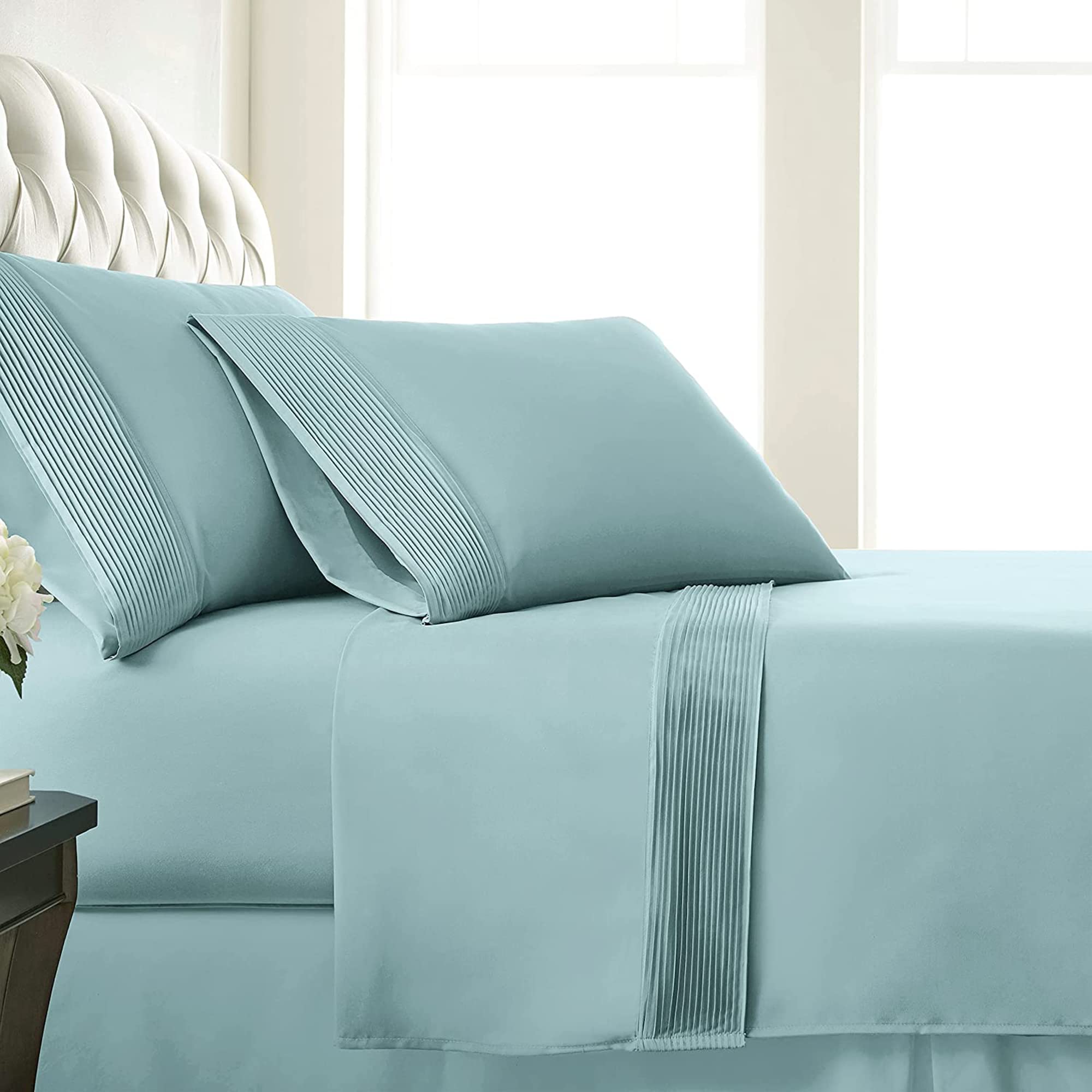 Southshore Fine Living Vilano Pleated Queen Sheet Set - 4 Piece Deep Pocket Bed Sheets for Queen Size Mattress (21
