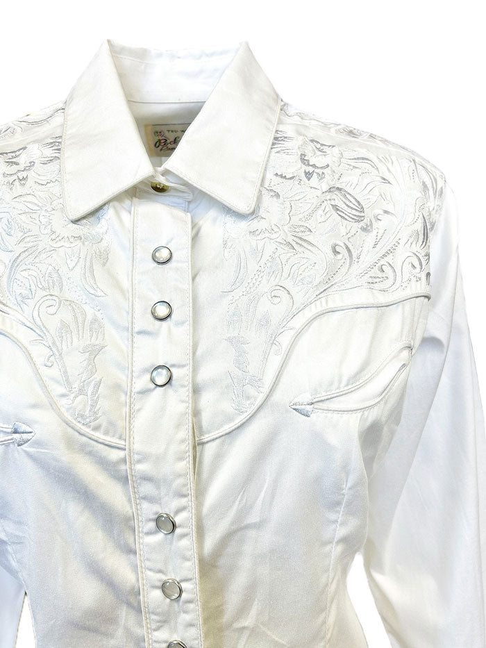 Rockmount 7859 WHT Women's Vintage Tooling Embroidered Western Shirt - White Cowgirl Shirt for Rodeo, Country Music Festivals & Western Fashion