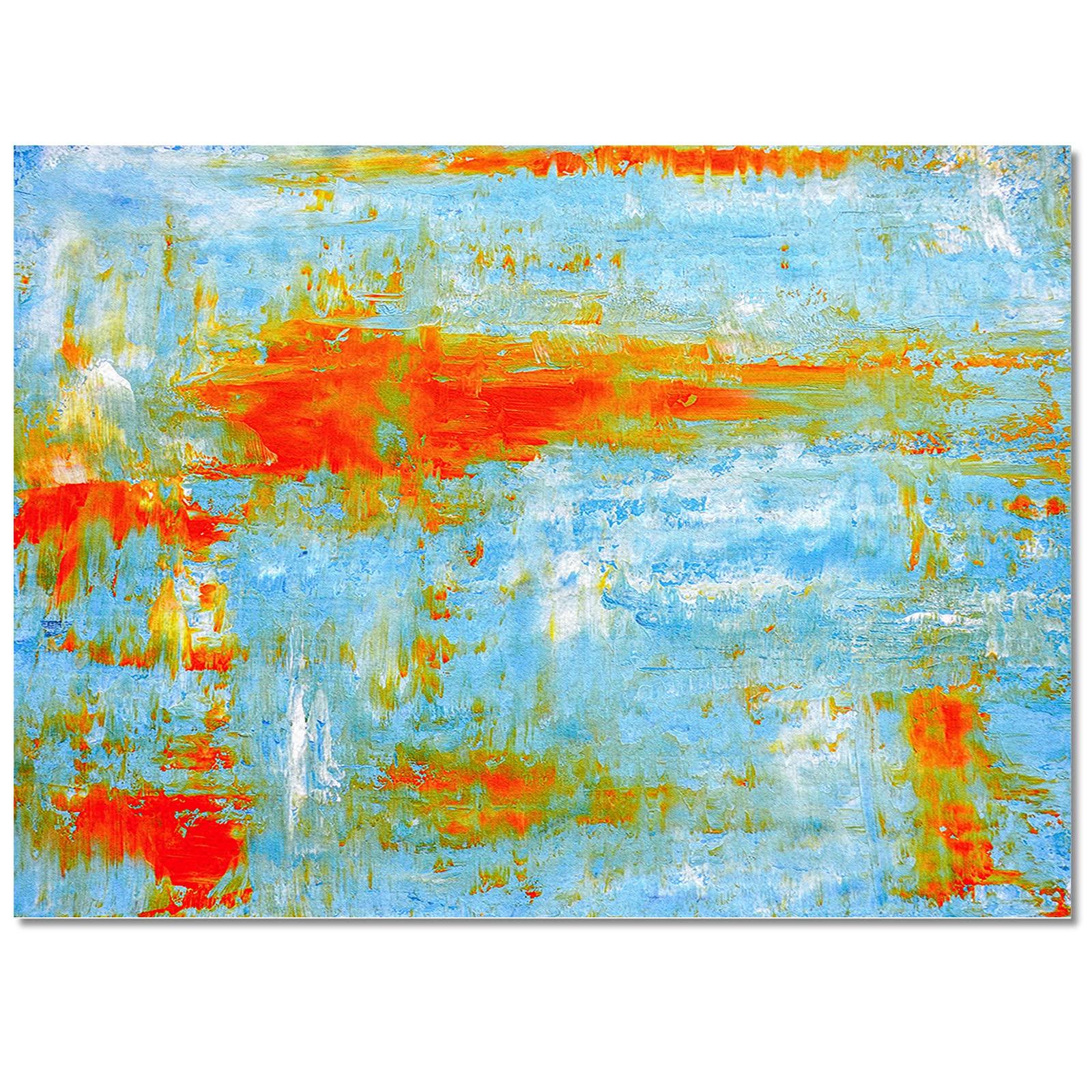 Abstract Geometric Graffiti Art Area Rug 3'x5' - Washable Indoor/Outdoor Runner for Kitchen, Living Room, Bathroom & Bedroom - Non-Slip Doormat & Desk Mat in Orange, Red & Blue Oil Painting Design - Perfect for Home Decor, Office & Classroom Use