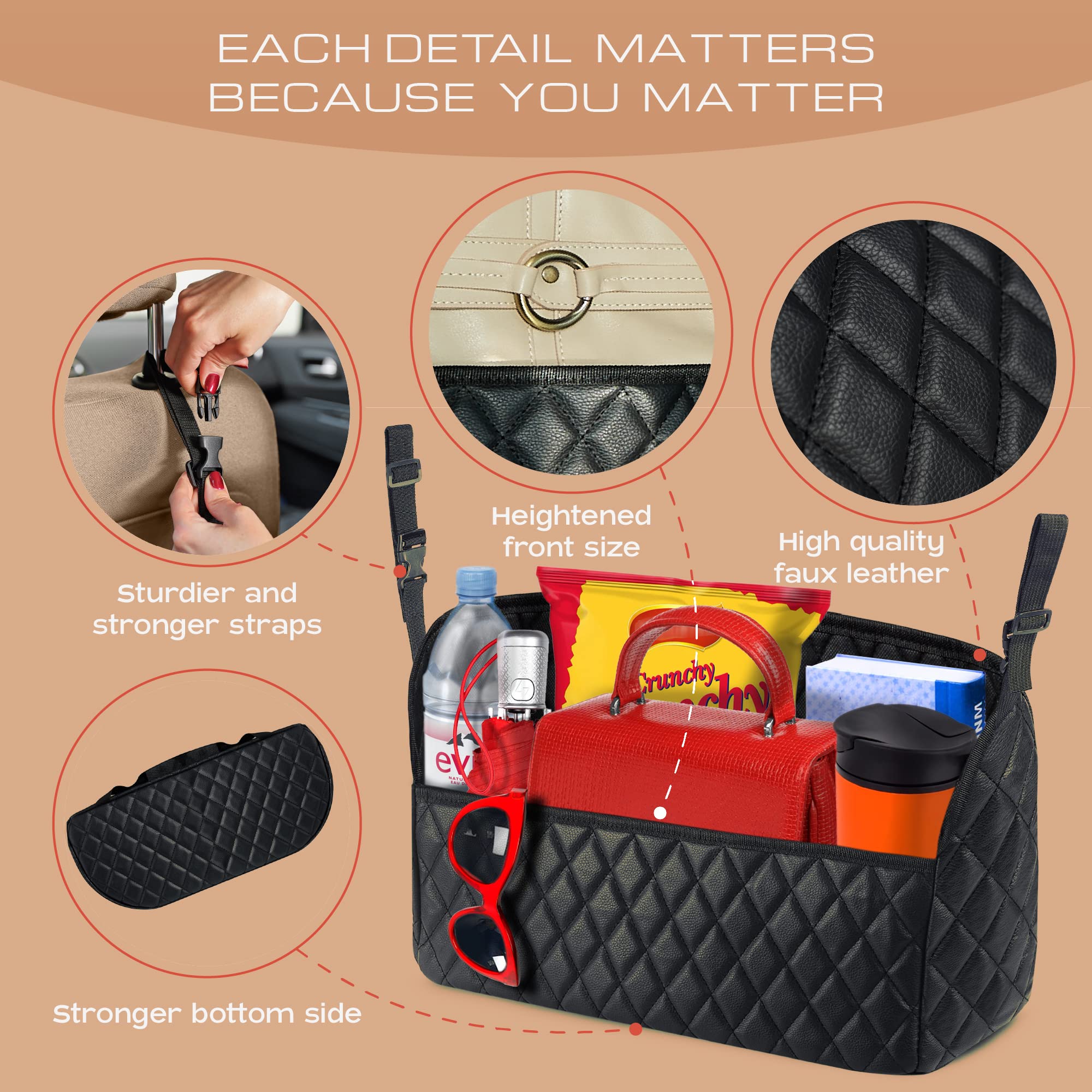 VERRO Car Purse Holder - 2 Hooks, Black, X-Large | Seat Gap Organizer for Handbags & Totes | Perfect for Road Trips, Commuting & Shopping