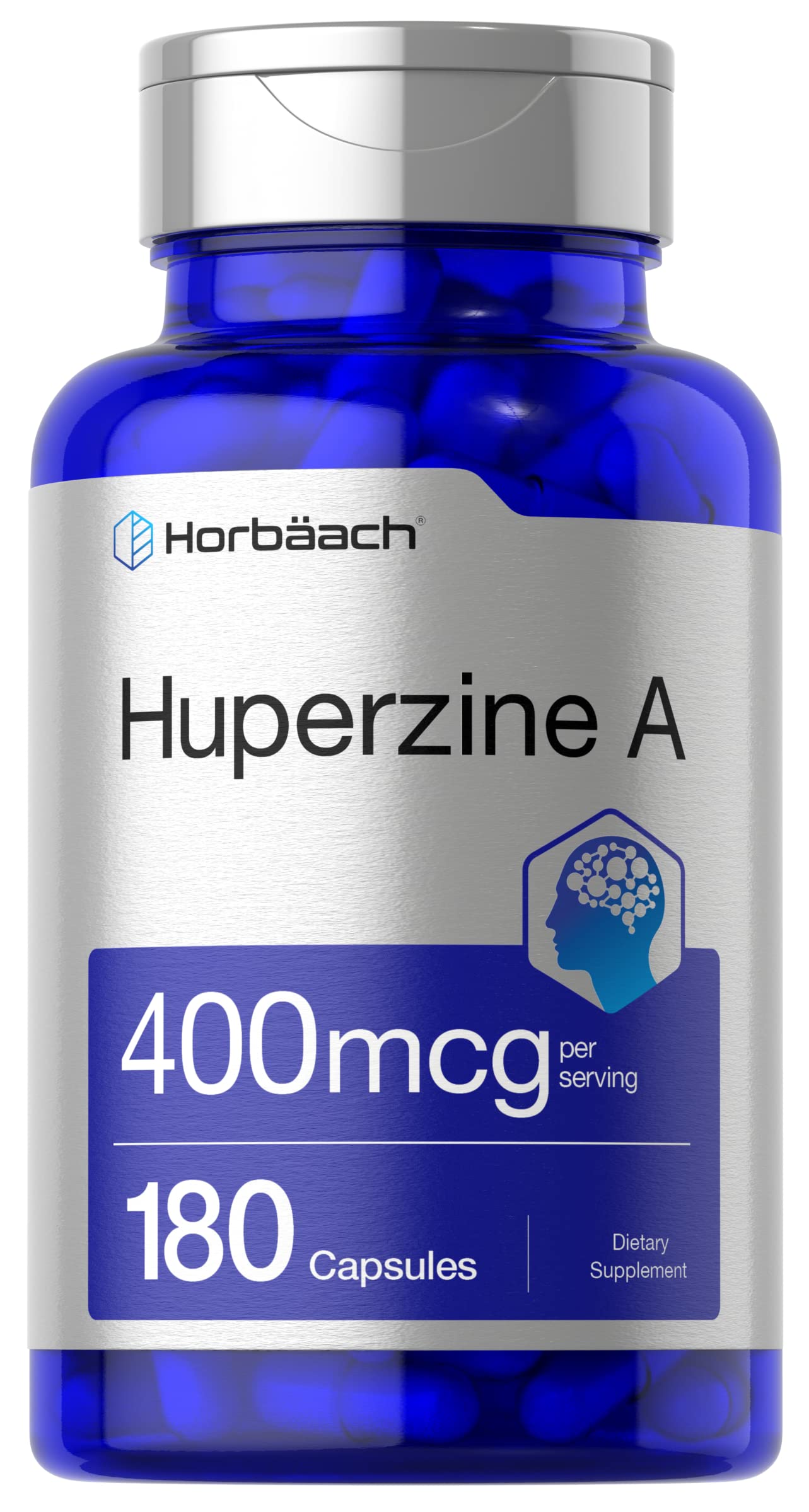 Horbäach Huperzine A 400mcg | 180 Capsules | Brain Health Supplement | Non-GMO, Gluten Free, Vegan | Supports Memory & Focus | Perfect for Students & Professionals