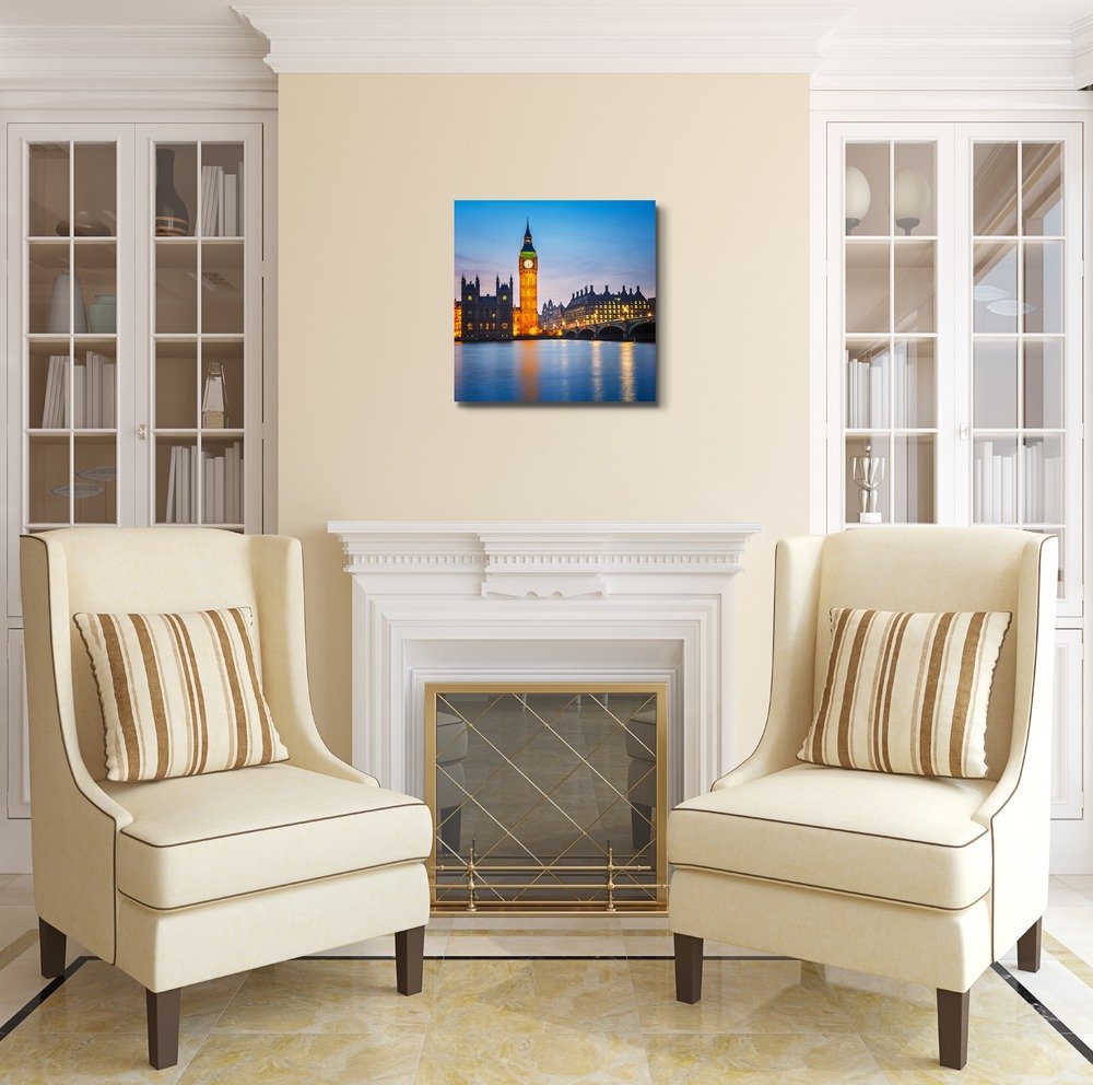 Big Ben and Houses of Parliament at Night London Canvas Wall Art - 24x24 Inch Modern Home Decor - Perfect for Living Room, Bedroom & Office Decorations