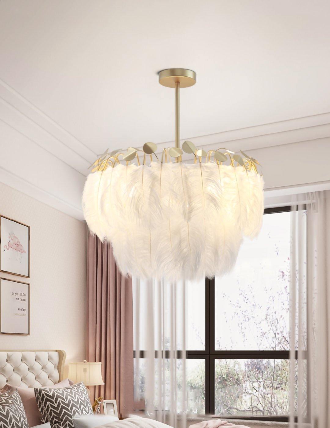 Feather Pendant Lamp - Handmade Bohemian Style Ceiling Light Fixture for Living Room, Bedroom, Dining Room & Kitchen Decor