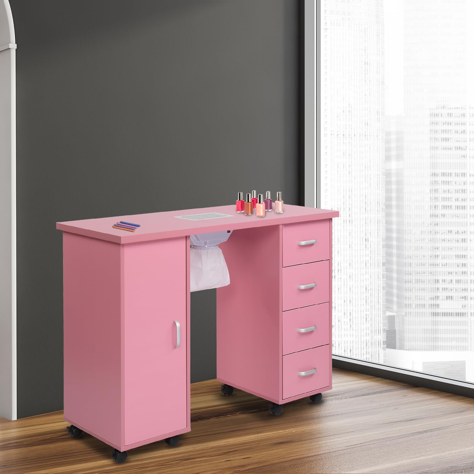 Professional Nail Art Manicure Table with Fan & Dust Collection - Salon Spa Workstation with Storage Cabinet - Perfect for Nail Technicians, Beauty Salons & Home Manicure Stations